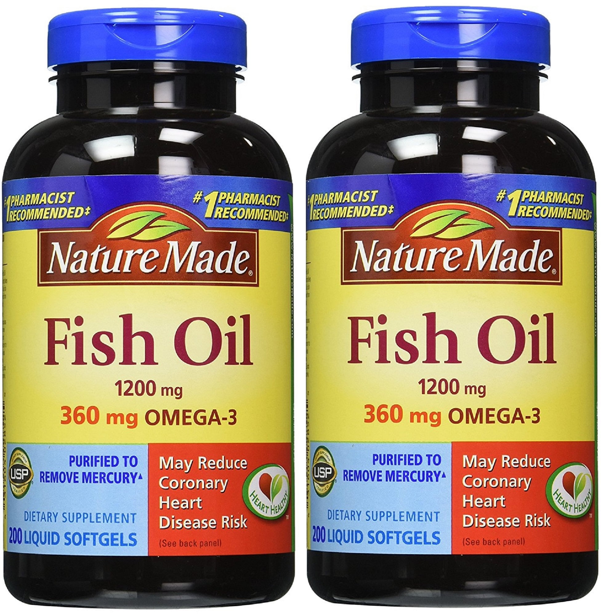 Nature Made Omega 3 Fish Oil Softgels 1200mg 200 Count 2 Pack