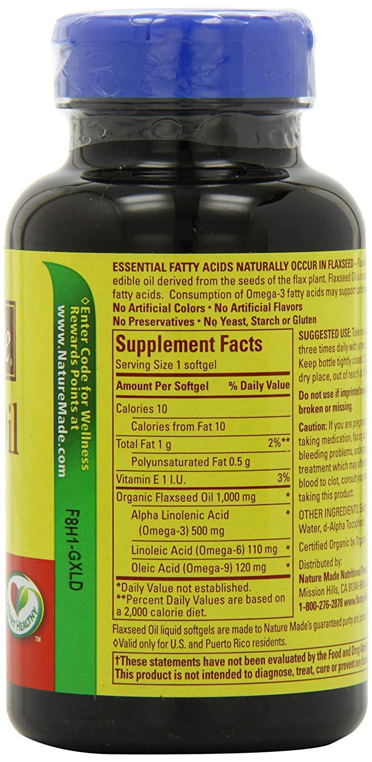 Nature Made Flaxseed Oil 1000mg Softgels 100 Count for Healthy Living