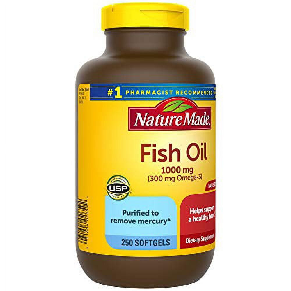 Nature Made Fish Oil 1000 mg 250 Softgels Value Size Omega 3 Supplement For Heart Health