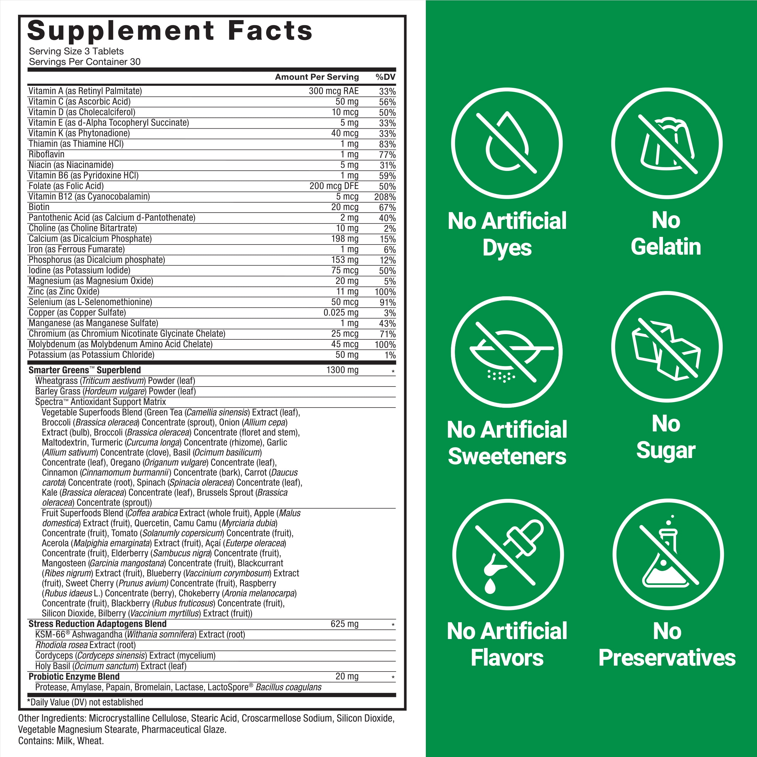 Force Factor Smarter Greens Superfood Supplement 90 Tablets