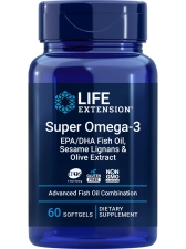 LIFE EXTENSION SUPER OMEGA-3 EPA DHA SESAME LIGNANS OLIVE EXTRACT HEART HEALTH CHOLESTEROL MANAGEMENT INFLAMMATION SUPPORT NON-GMO 60 SOFTGELS