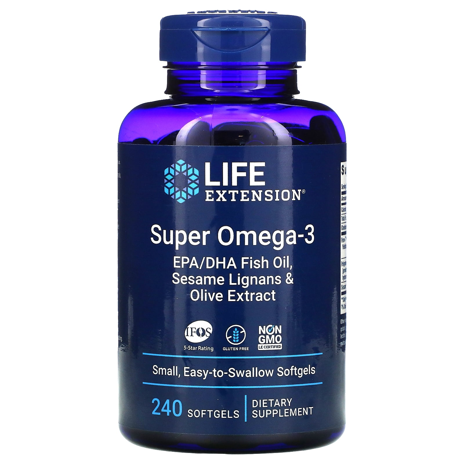 LIFE EXTENSION SUPER OMEGA-3 EPA DHA FISH OIL WITH SESAME LIGNANS OLIVE EXTRACT HEART HEALTH BRAIN SUPPORT 240 SOFTGELS GLUTEN FREE NON-GMO