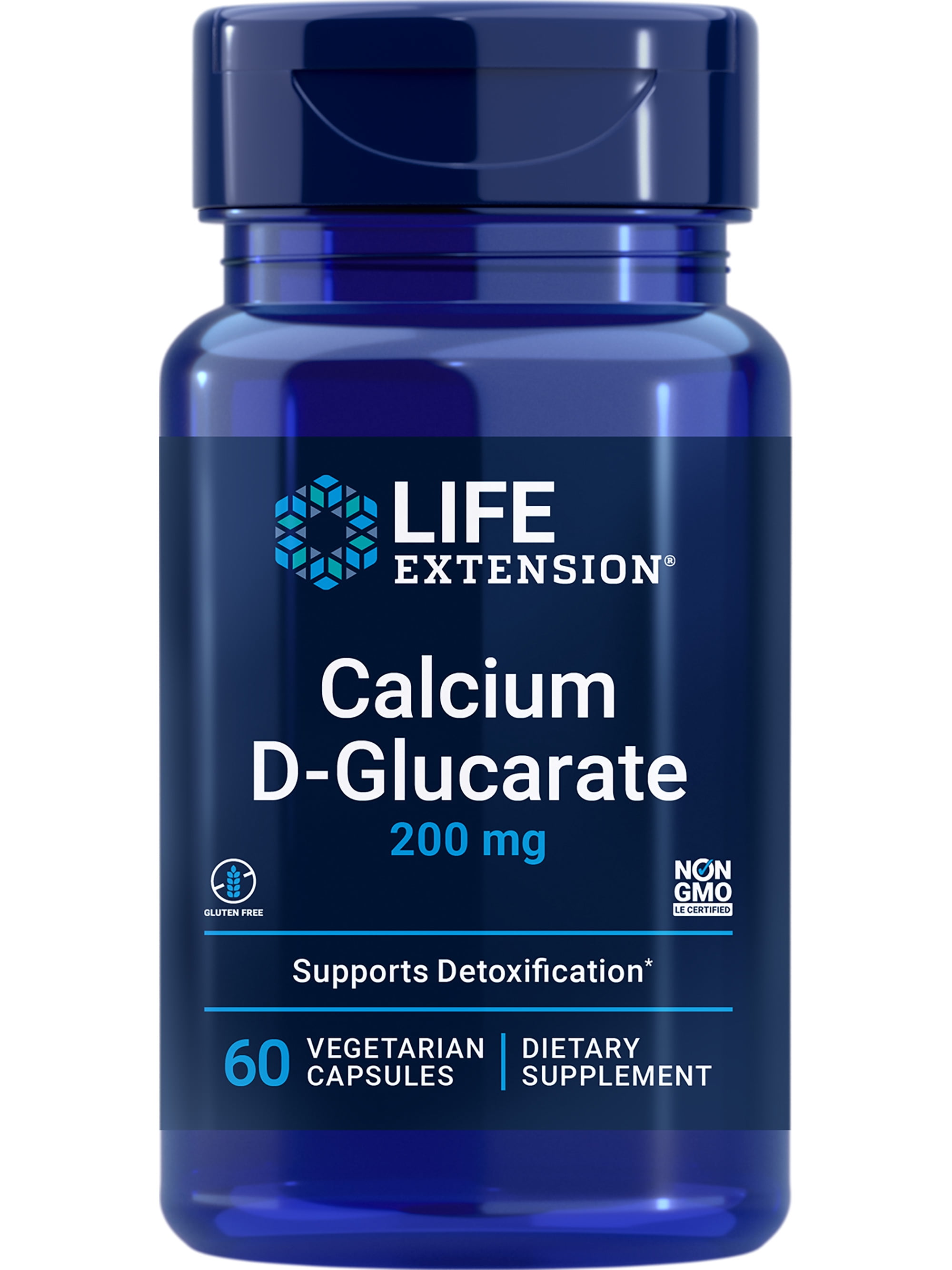 LIFE EXTENSION CALCIUM D-GLUCARATE 200MG SUPPORTS DETOX HELPS FLUSH OUT UNWANTED GLUTEN-FREE NON-GMO VEGETARIAN 60 CAPSULES