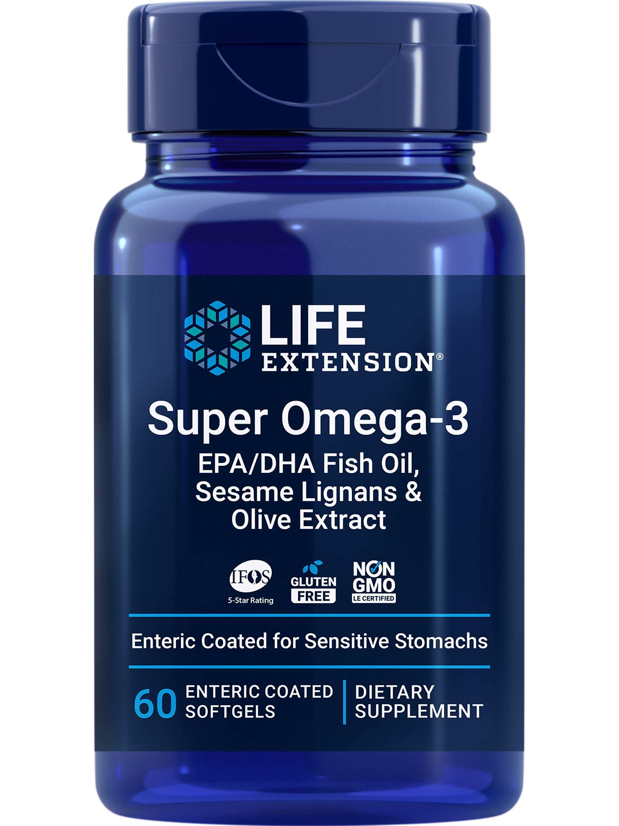 LIFE EXTENSION SUPER OMEGA-3 EPA DHA FISH OIL WITH SESAME LIGNANS OLIVE EXTRACT FOR HEART BRAIN HEALTH INFLAMMATION CHOLESTEROL SUPPORT 60 SOFTGELS GLUTEN-FREE NON-GMO