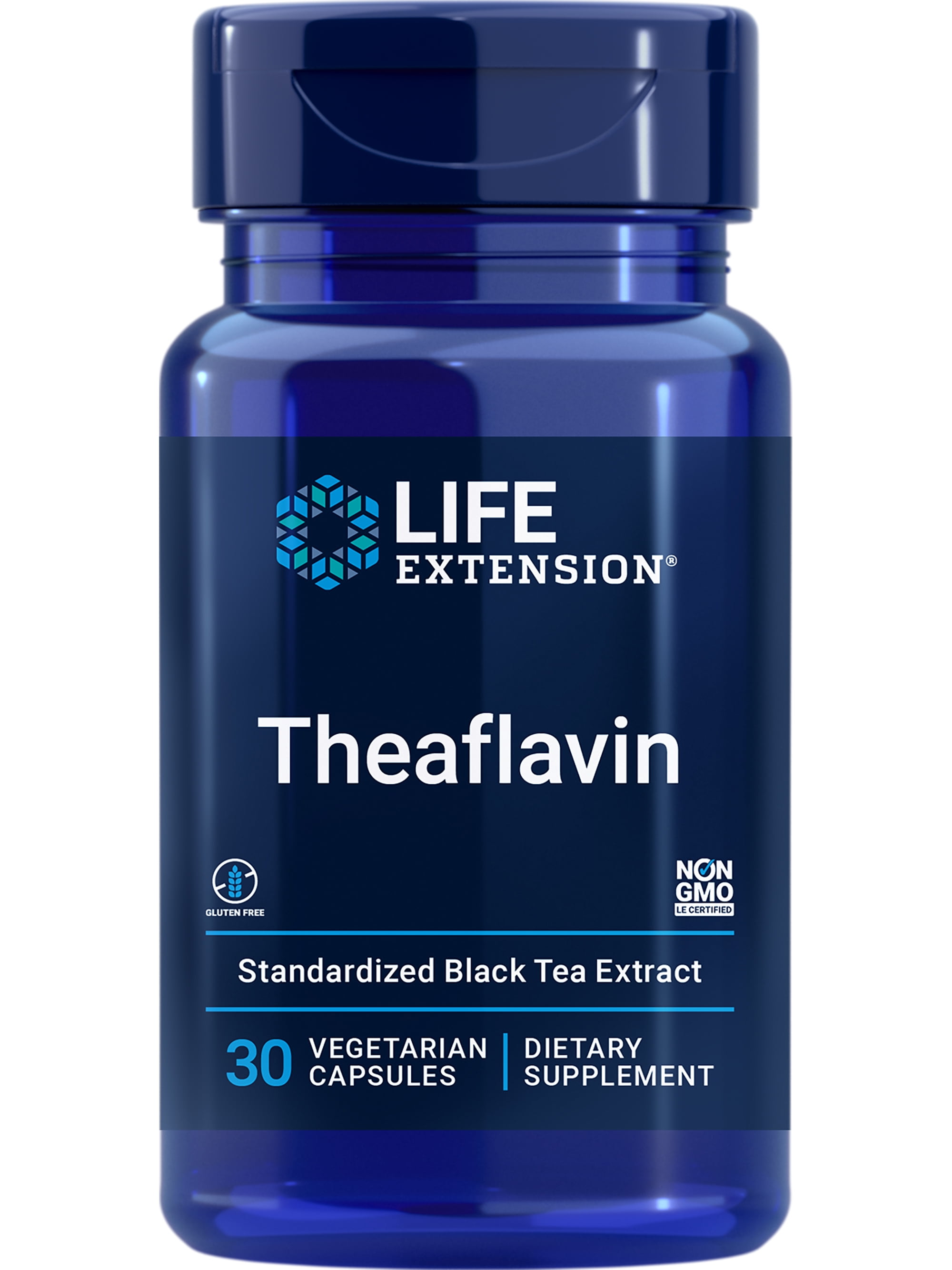 Life Extension Theaflavin Extract Tea Leaf Flavonoids Arterial Health Support Cholesterol Antioxidant Gluten-Free Non-GMO Vegetarian 30 Capsules