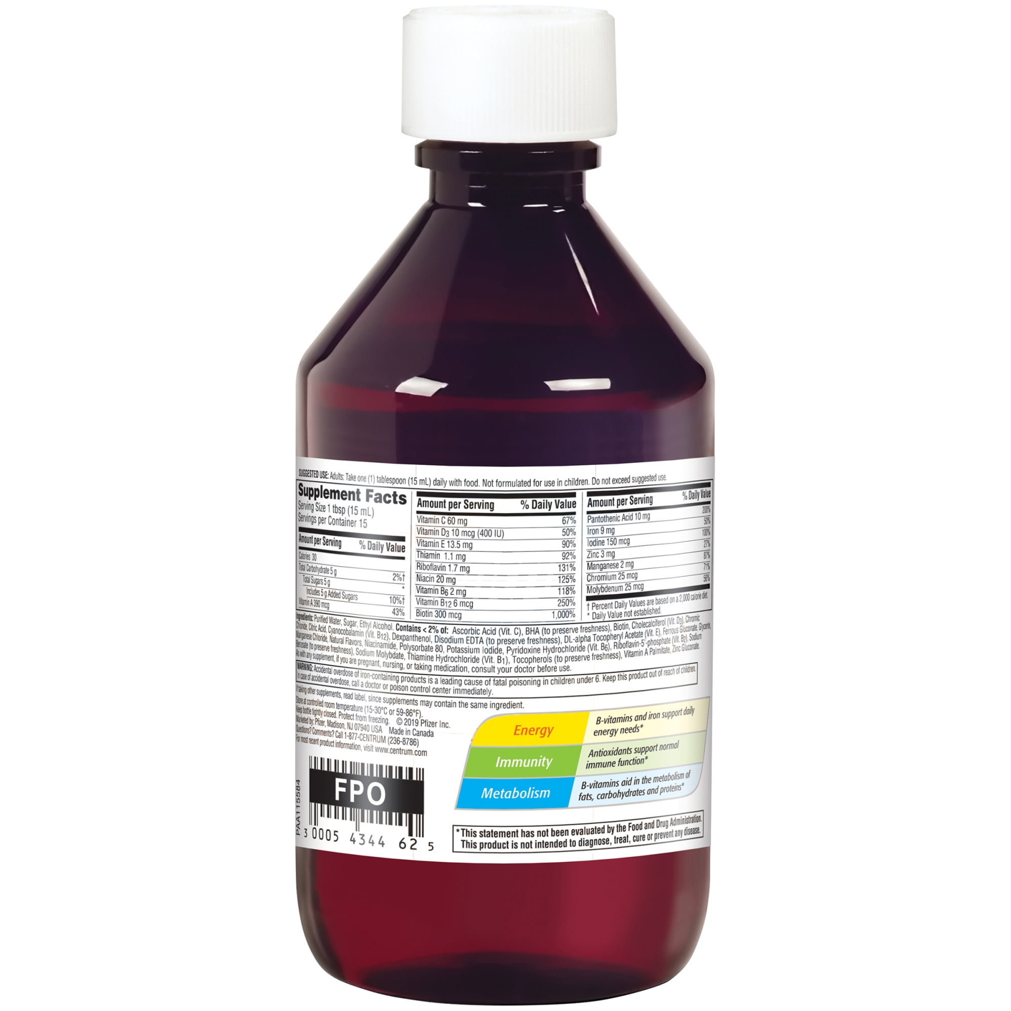 Centrum Liquid Unisex Multivitamin Supplement for Health Wellness 8 oz
