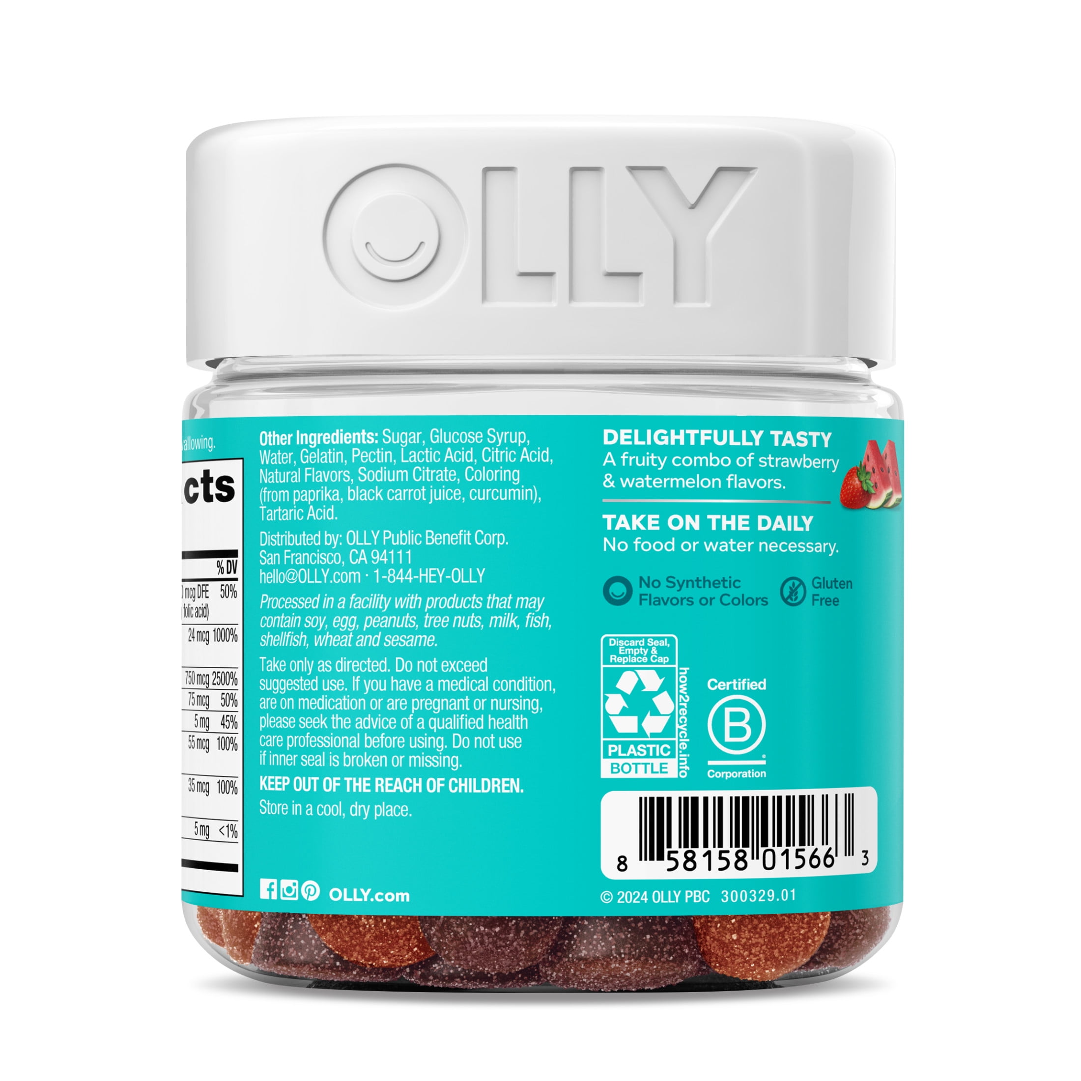 OLLY Teen Girl Strawberry Melon Gummies 70 Ct Organic Multivitamin