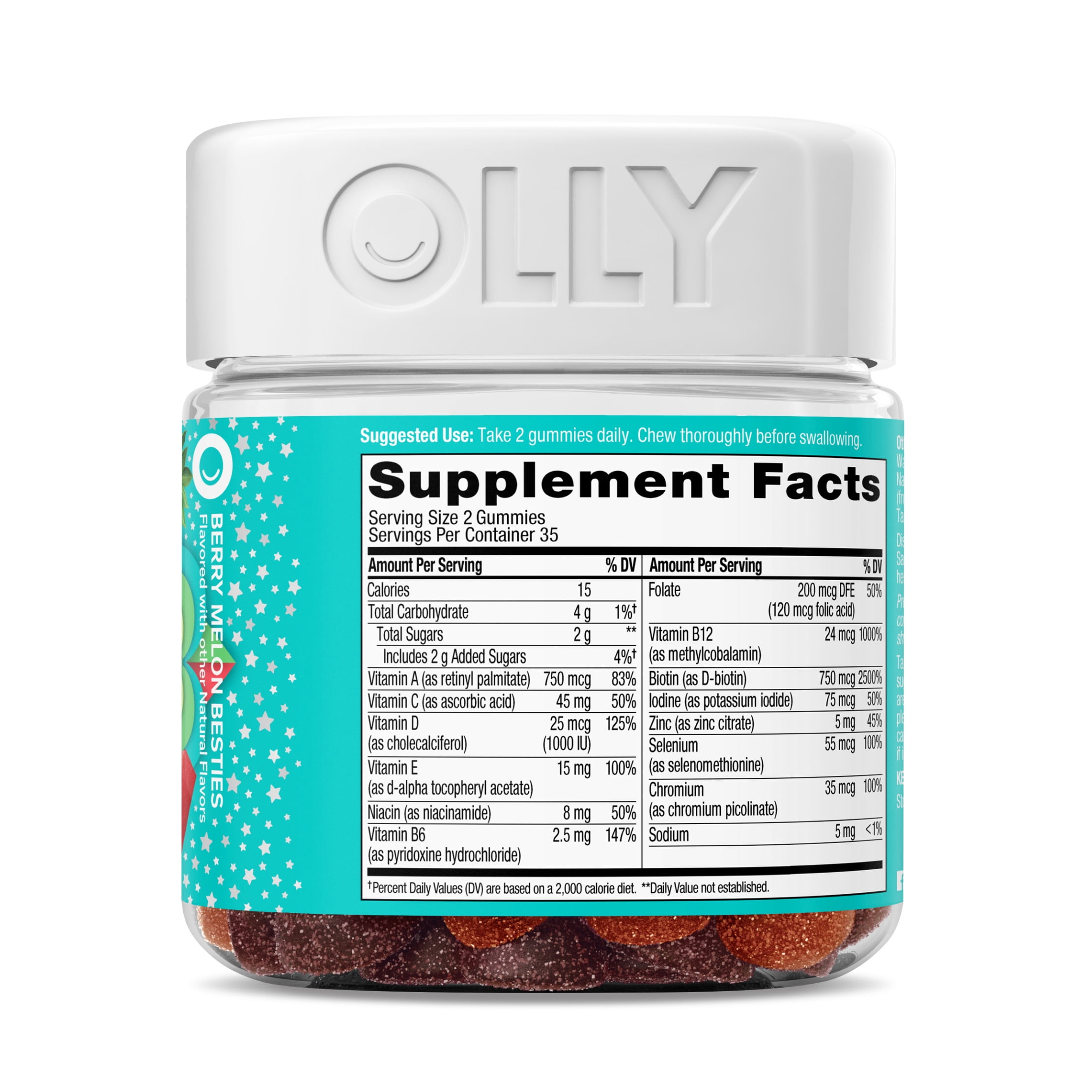 OLLY Teen Girl Strawberry Melon Gummies 70 Ct Organic Multivitamin