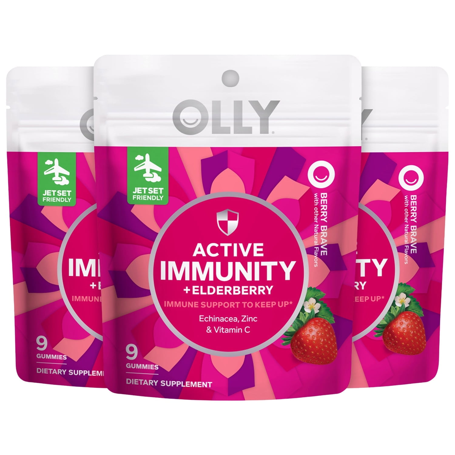 OLLY Immunity Gummy 3 Pack Elderberry Zinc Vitamin C 9 Ct Ea