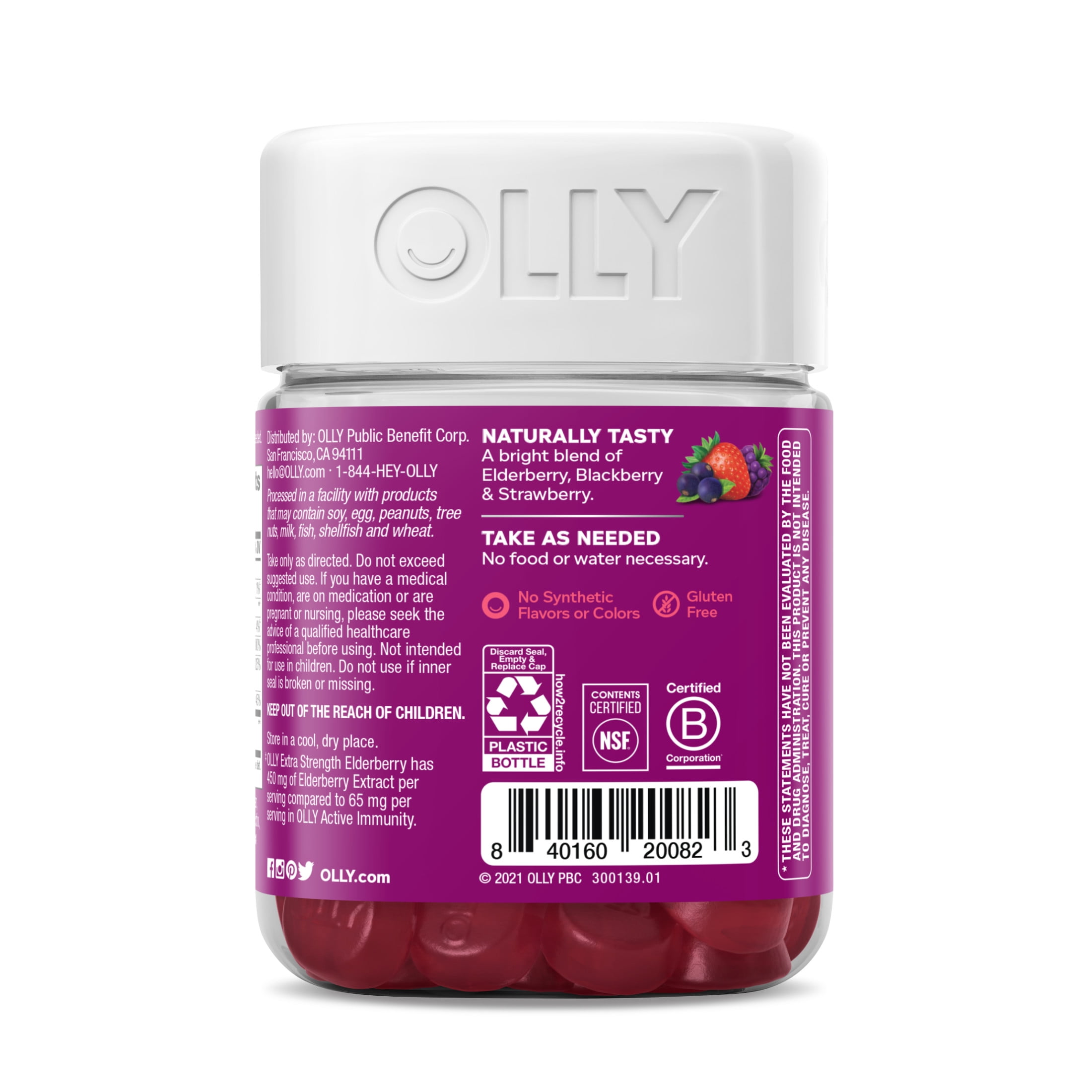 OLLY Extra Strength Elderberry Gummies Immune Support Vitamin C D Zinc Berry 60 ct