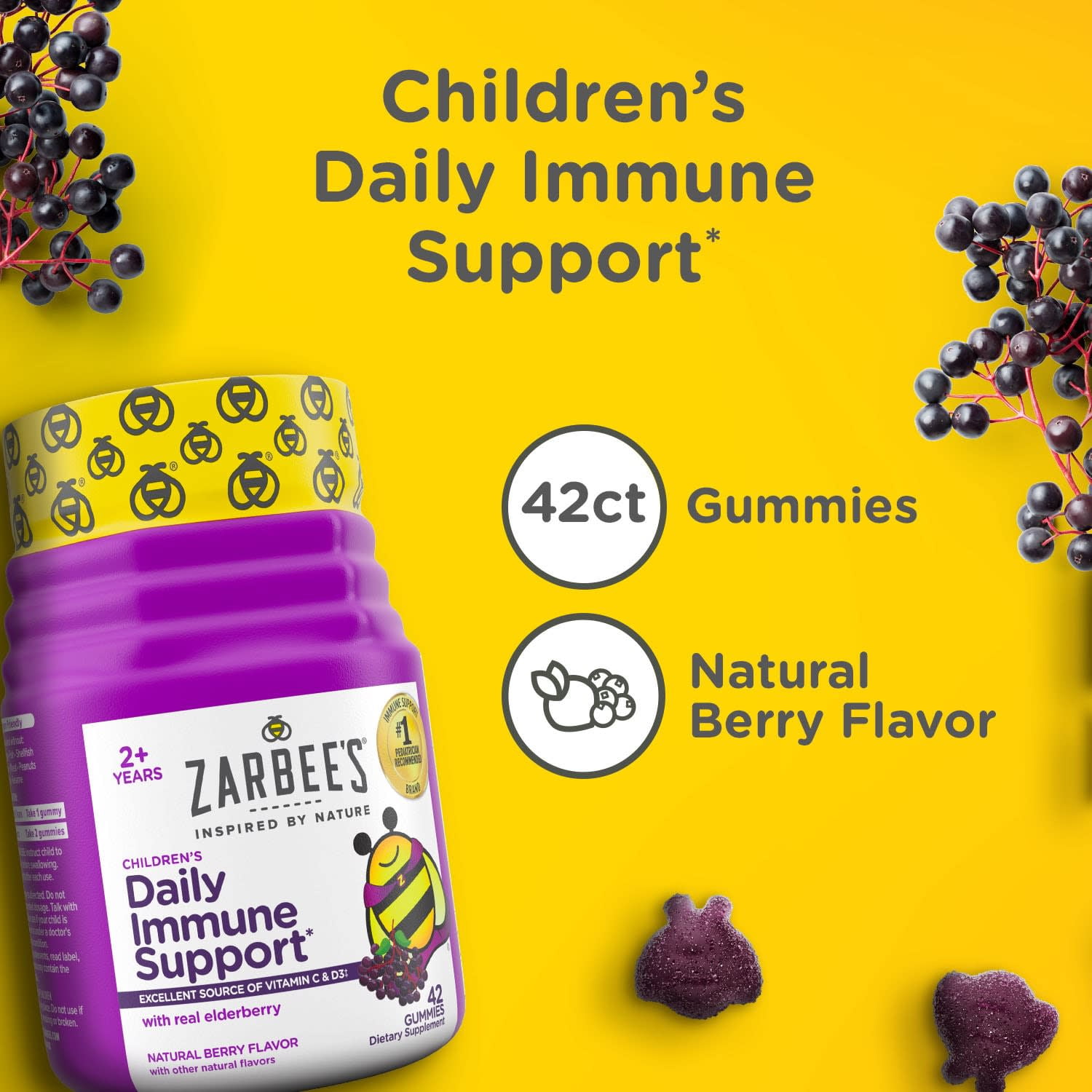 Zarbee's Childrens Daily Immune Support Gummies with Elderberry 42 Ct