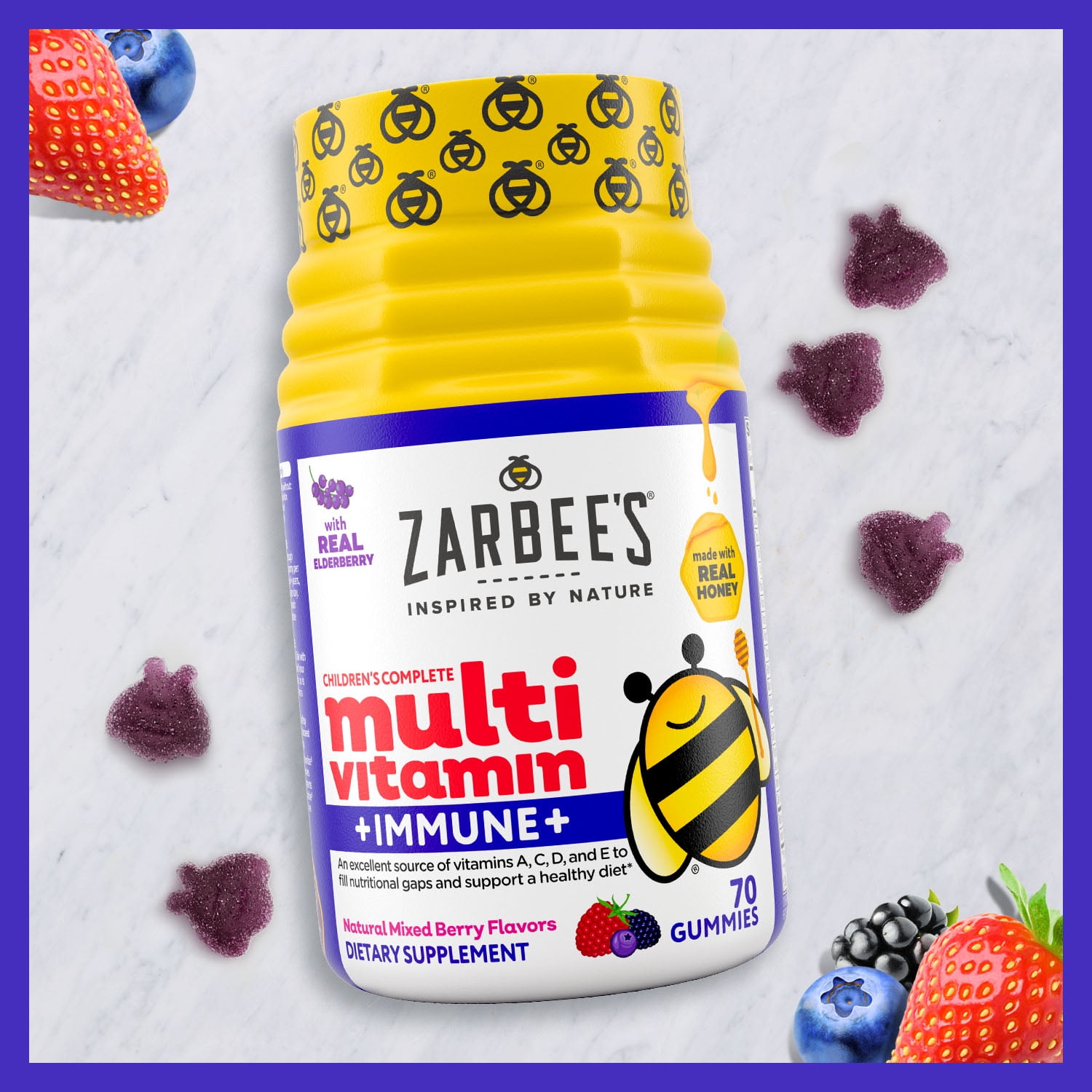 Zarbee's Childrens Multivitamin and Immune Gummies Berry 70 Count
