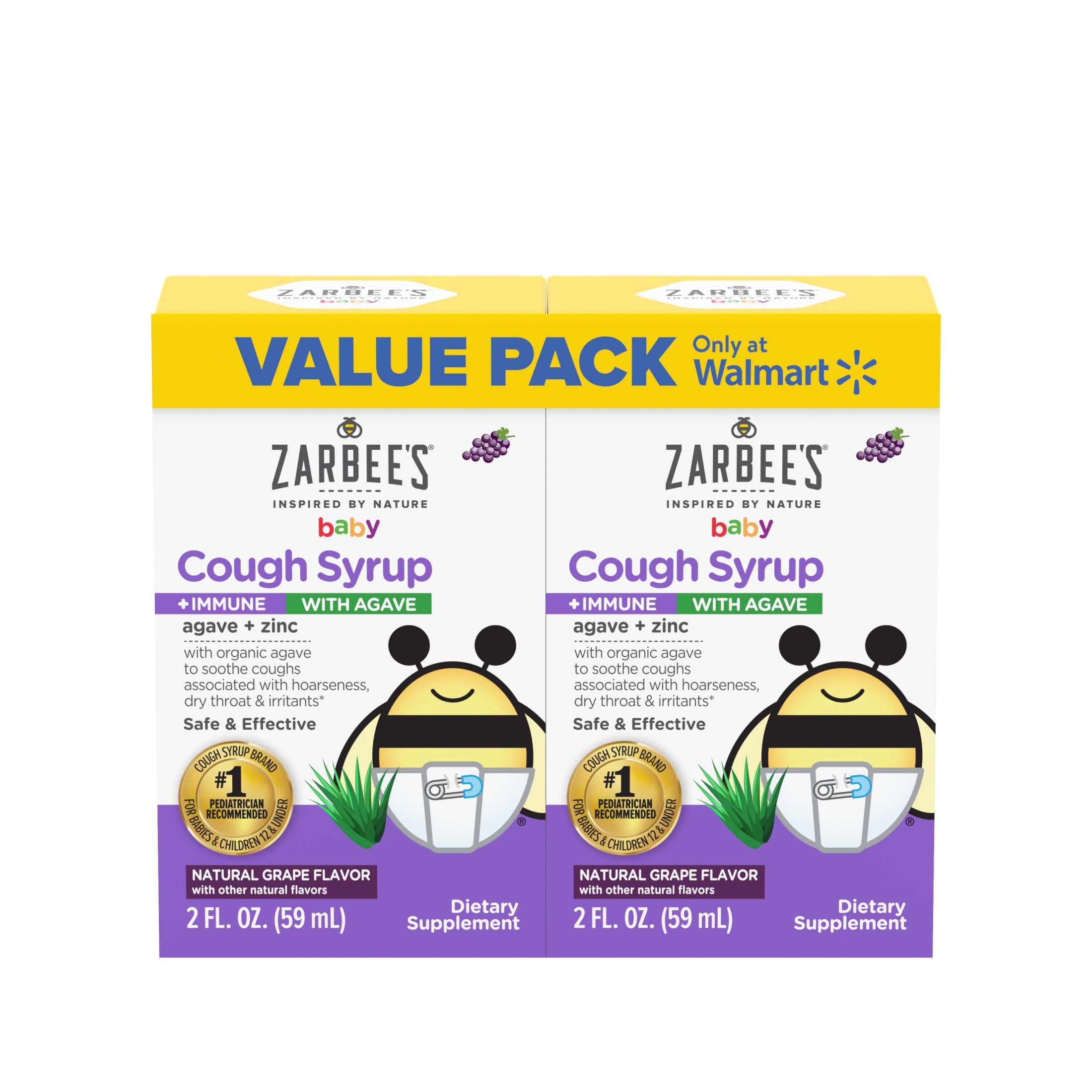 Zarbees Baby Cough Syrup Immune Boosting Grape Flavor 2 x 2 oz