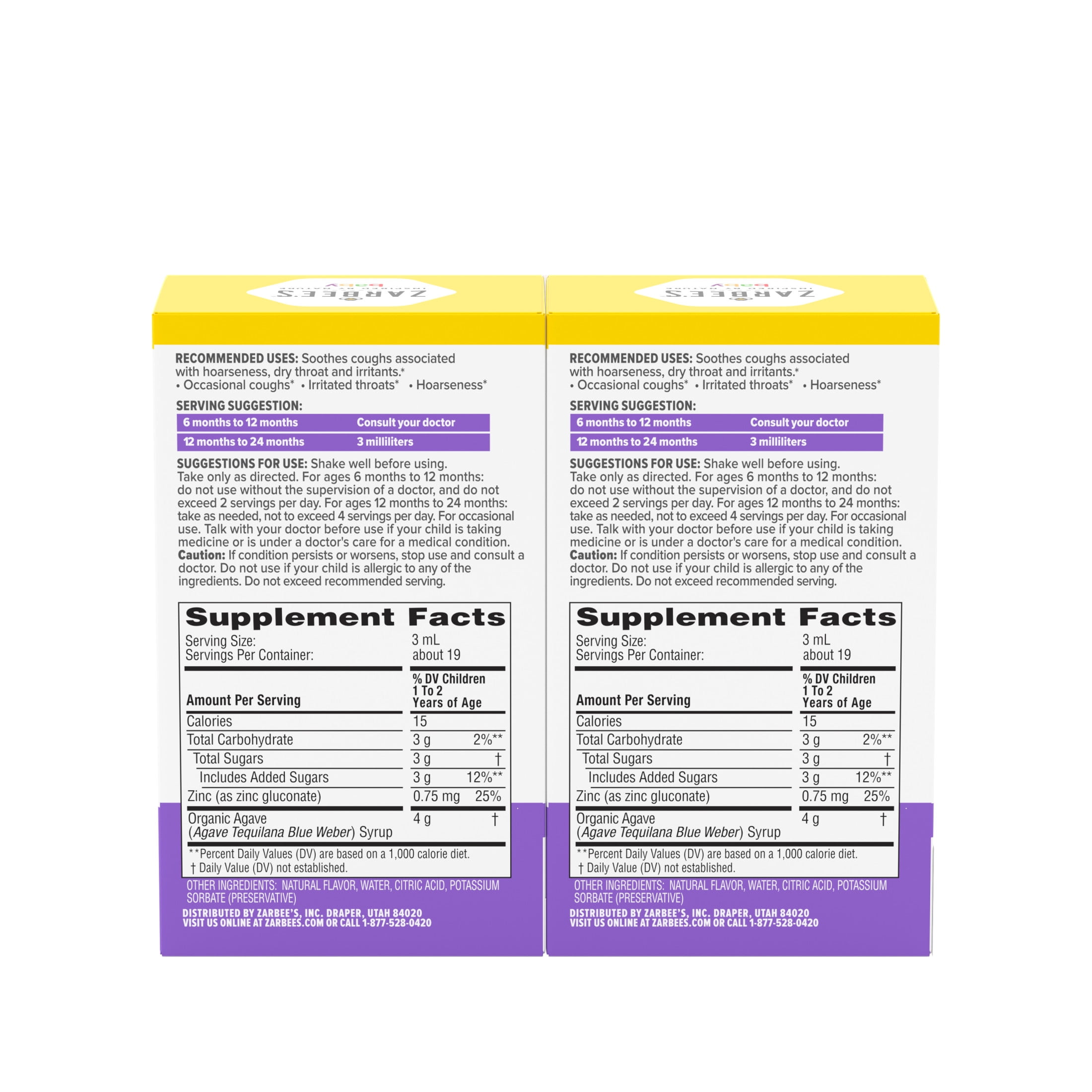 Zarbees Baby Cough Syrup Immune Boosting Grape Flavor 2 x 2 oz