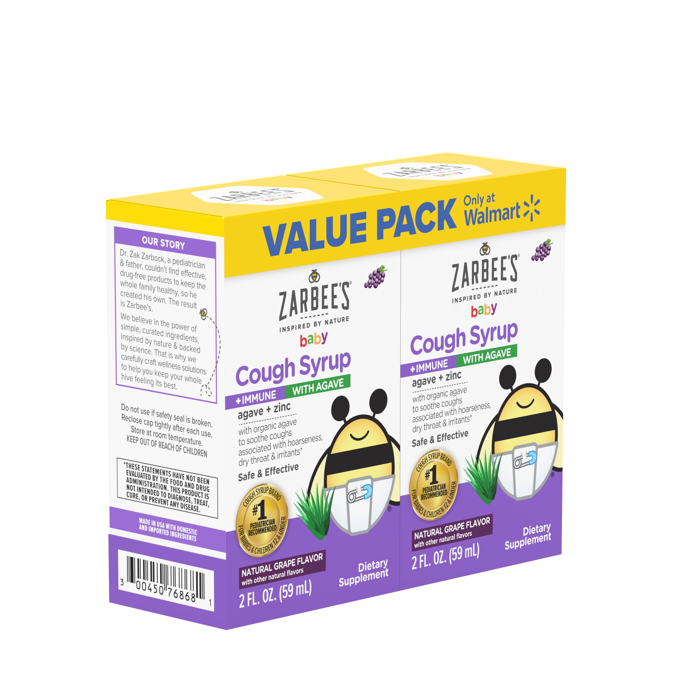 Zarbees Baby Cough Syrup Immune Boosting Grape Flavor 2 x 2 oz