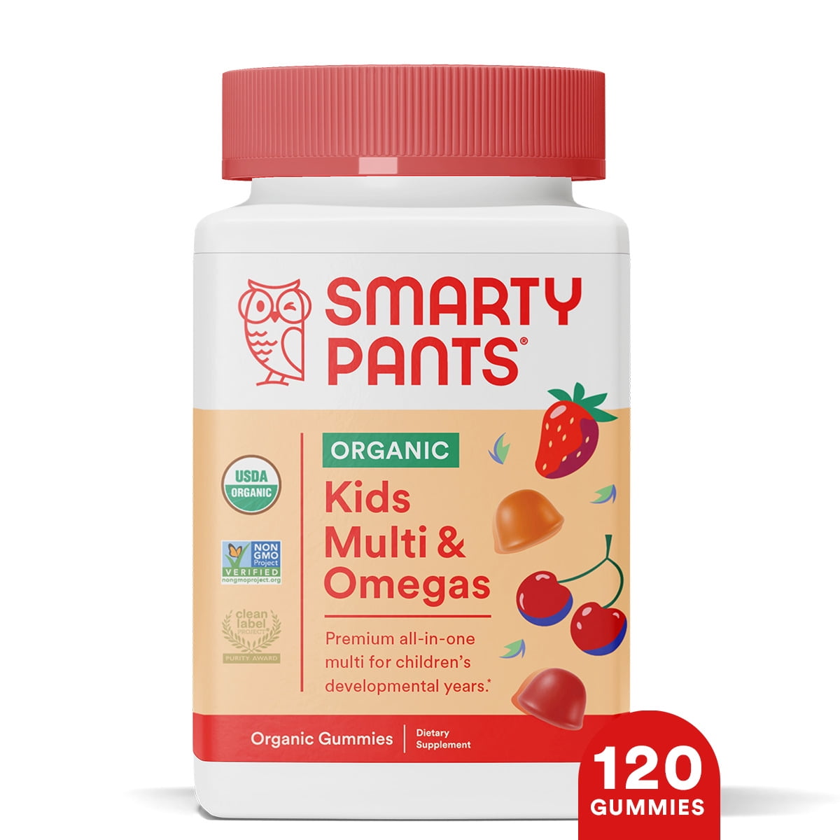 SmartyPants Kids Organic Multi Vegetarian Omega 3 Gummy Vitamins with D3 C B12 120c