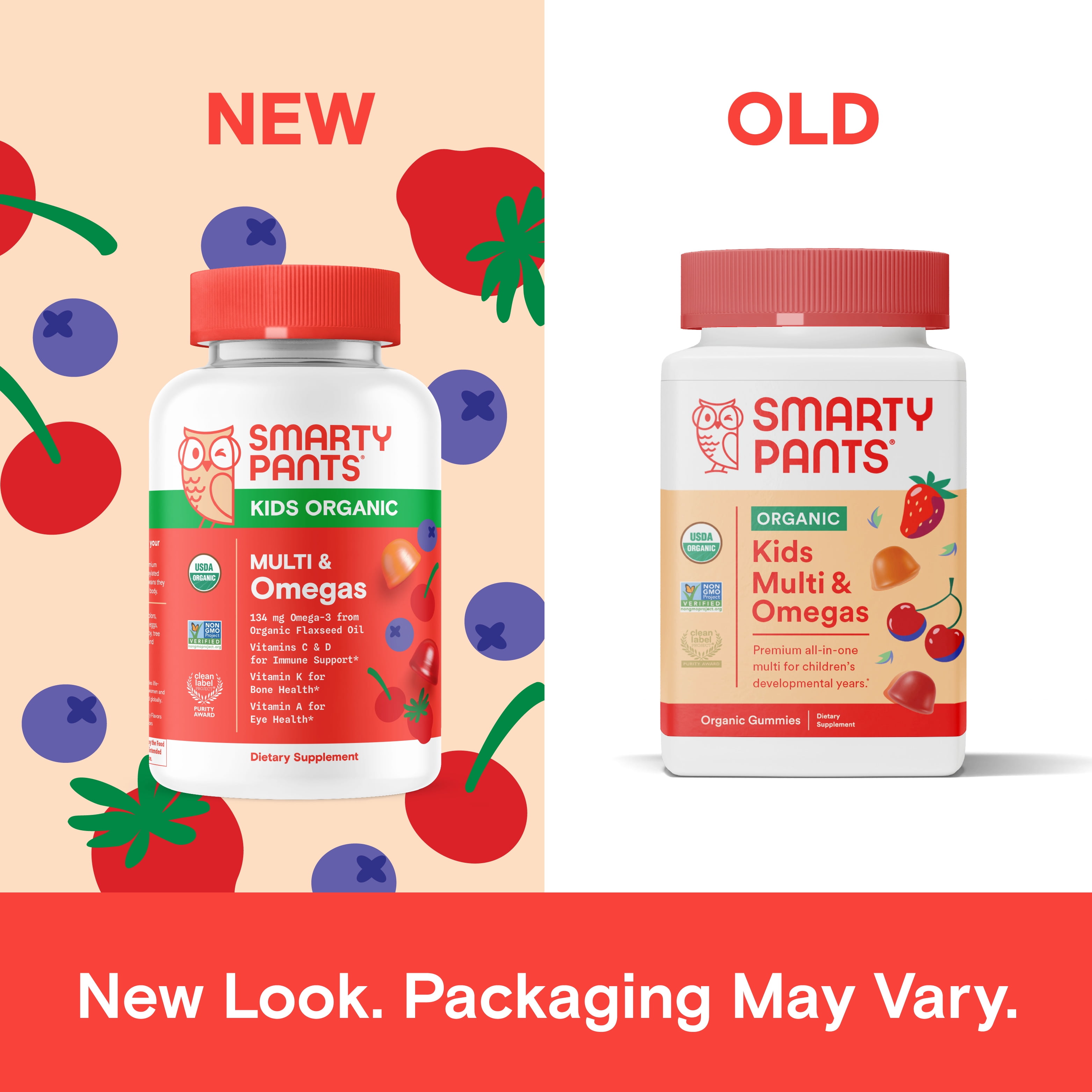 SmartyPants Kids Organic Multi Vegetarian Omega 3 Gummy Vitamins with D3 C B12 120c
