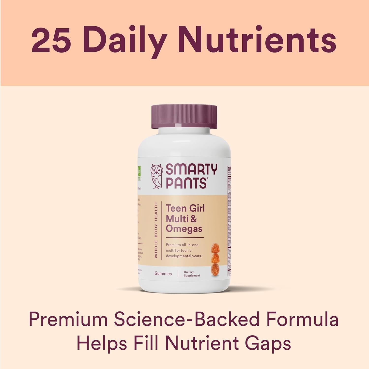 SmartyPants Teen Girl Multi Omega 3 Fish Oil Gummy Vitamins with D3 C B12 120 ct