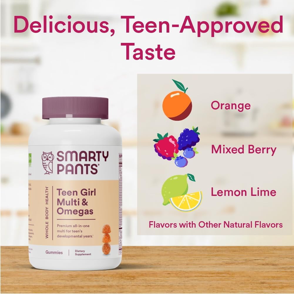 SmartyPants Teen Girl Multi Omega 3 Fish Oil Gummy Vitamins with D3 C B12 120 ct