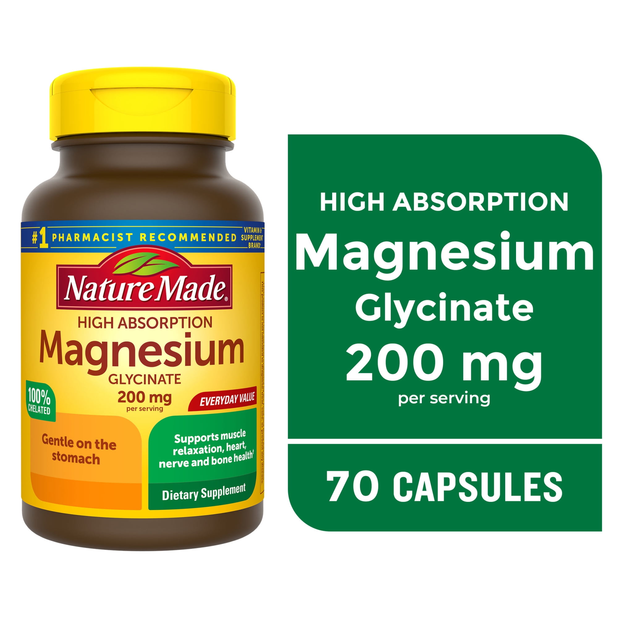 Nature Made Magnesium Glycinate 200mg Capsules Dietary Supplement 70 Count