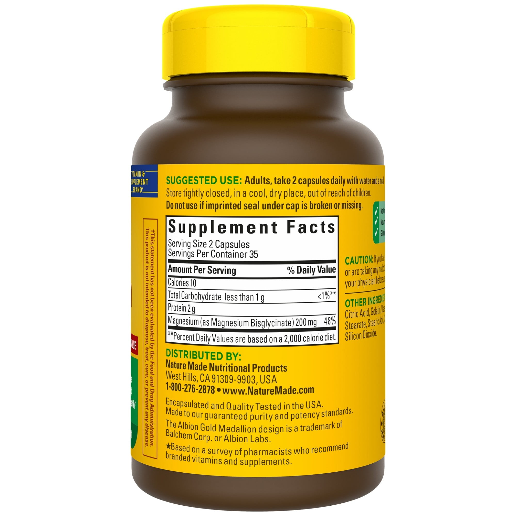 Nature Made Magnesium Glycinate 200mg Capsules Dietary Supplement 70 Count