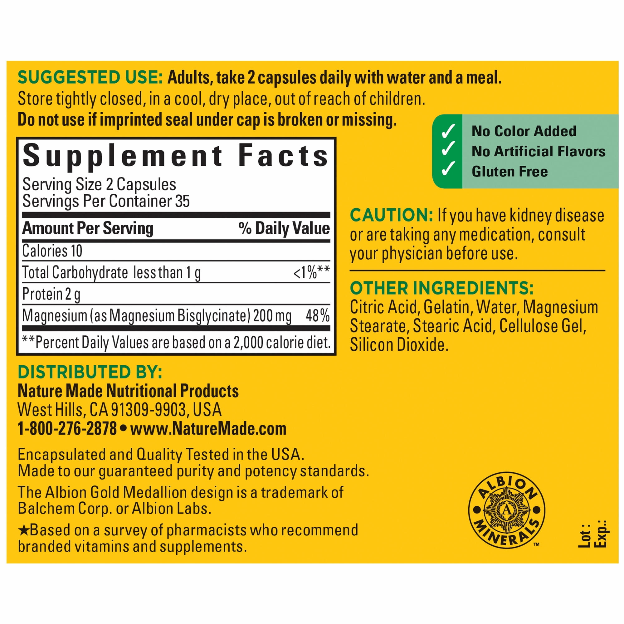 Nature Made Magnesium Glycinate 200mg Capsules Dietary Supplement 70 Count