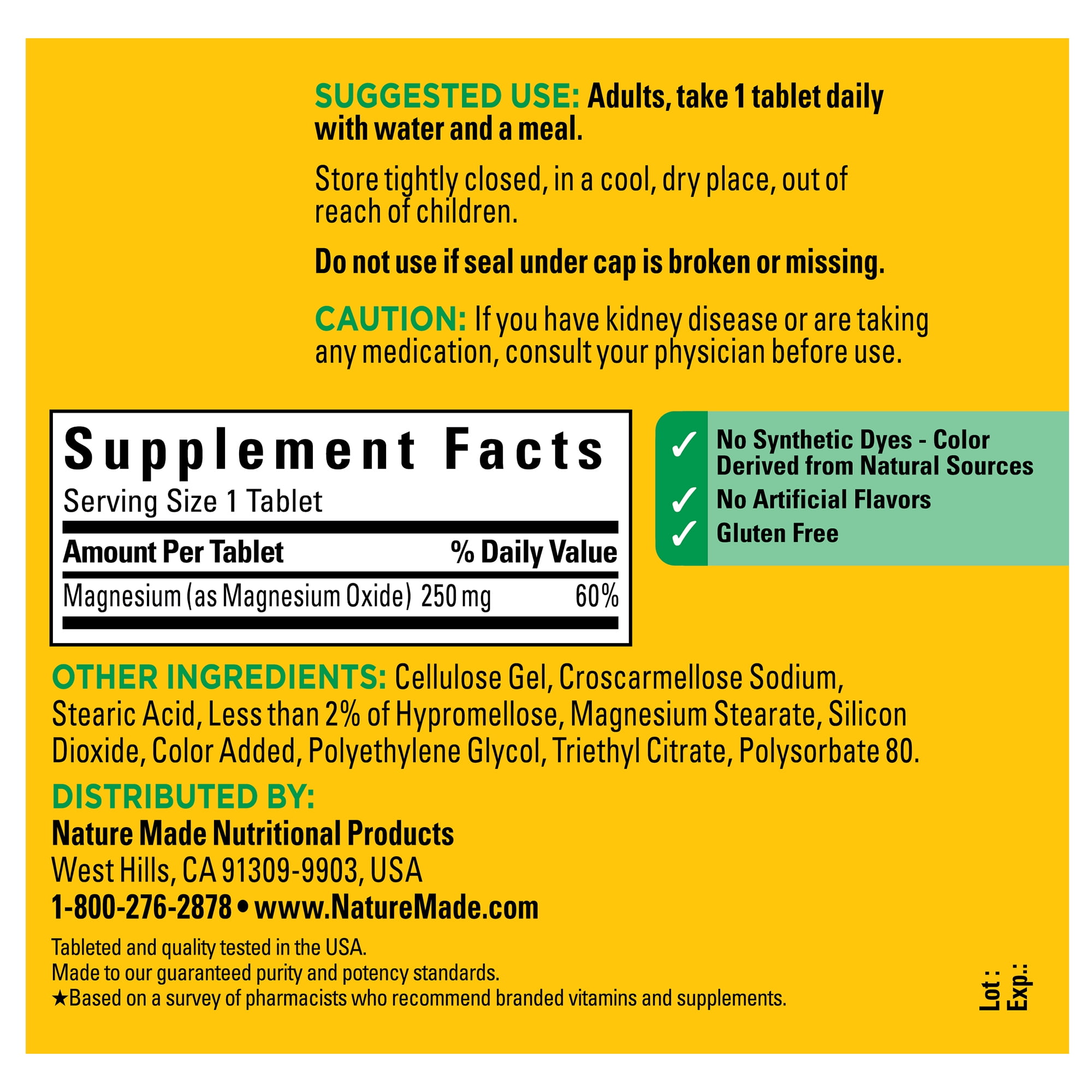 Nature Made Magnesium Oxide 250mg Tablets Dietary Supplement 300 Count