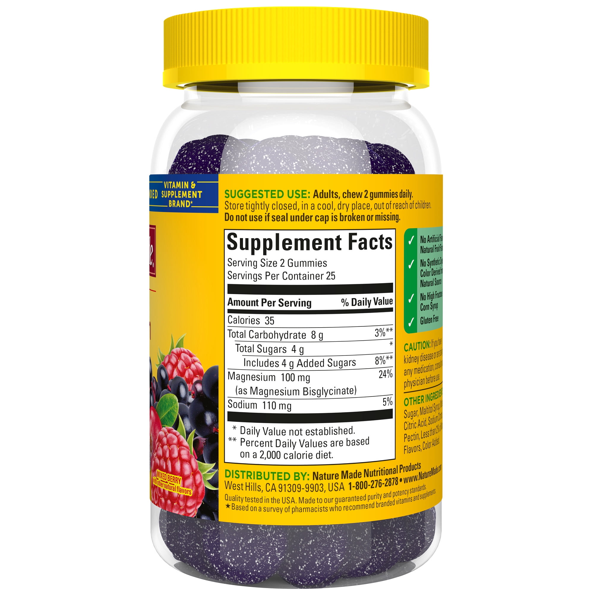Nature Made High Absorption Magnesium Glycinate Bone and Heart Support Magnesium Gummies 50 Ct