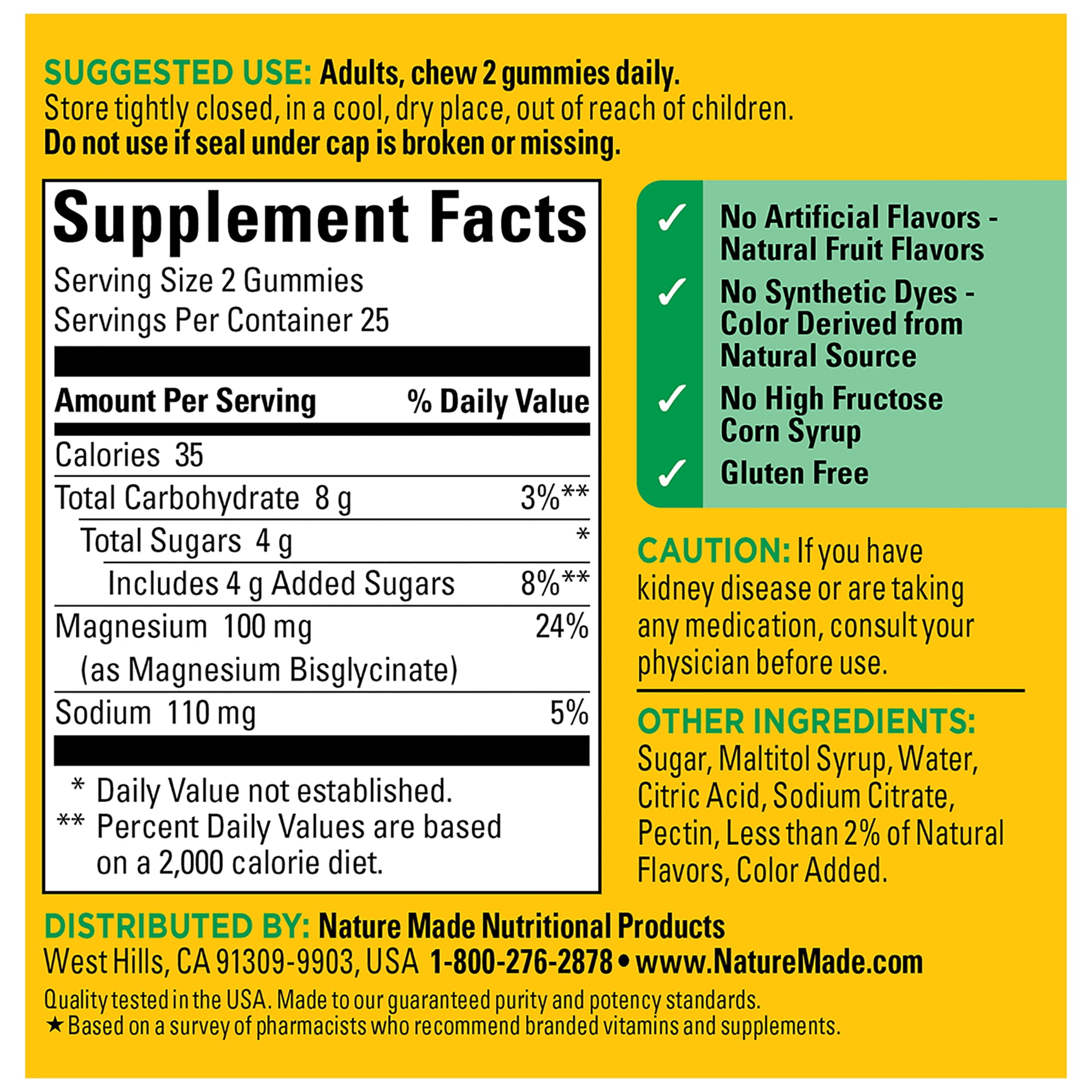 Nature Made High Absorption Magnesium Glycinate Bone and Heart Support Magnesium Gummies 50 Ct