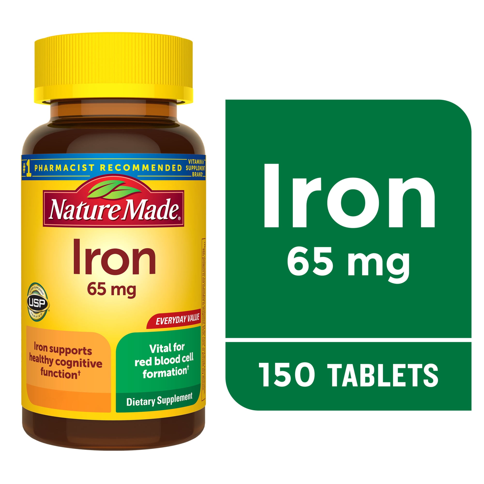Nature Made Iron 65mg 325mg Ferrous Sulfate Tablets Dietary Supplement 150 Count