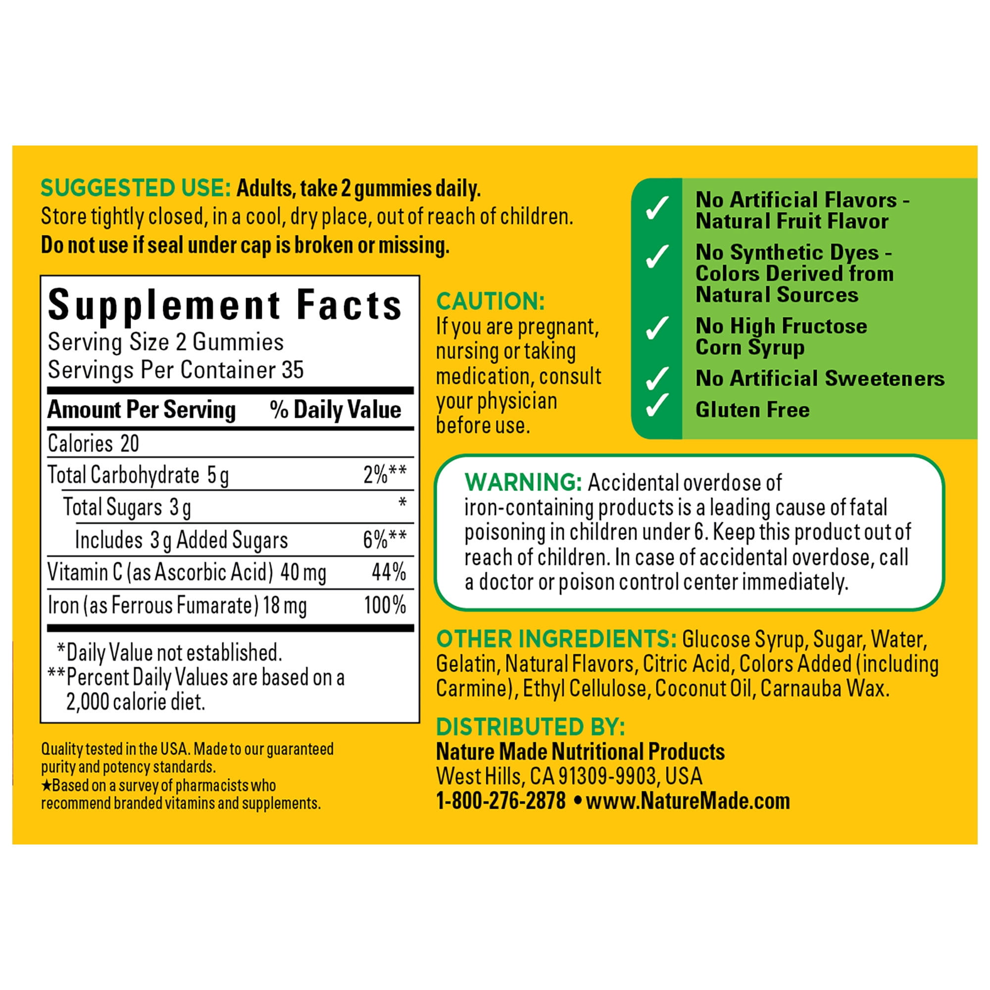 Nature Made Iron 18mg with Vitamin C Gummies Dietary Supplement 70 Count