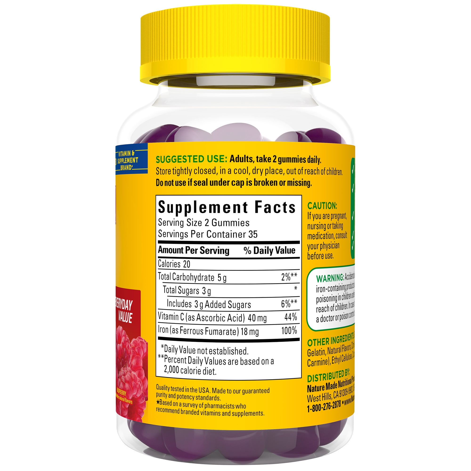 Nature Made Iron 18mg with Vitamin C Gummies Dietary Supplement 70 Count