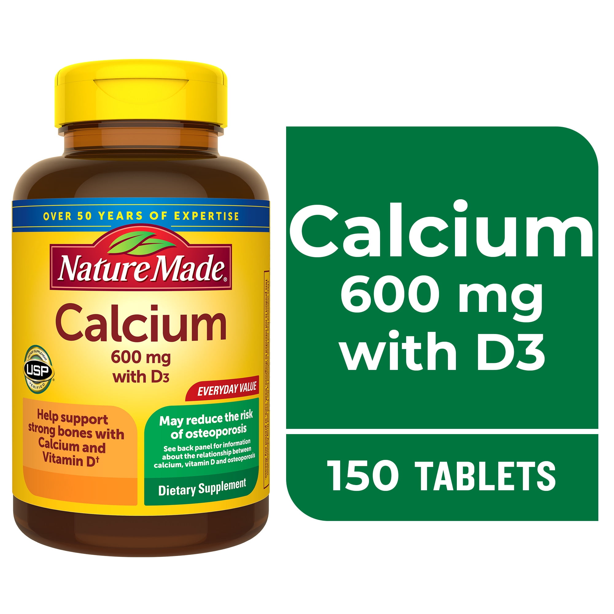 Nature Made Calcium 600mg with Vitamin D3 Tablets Dietary Supplement 150 Count