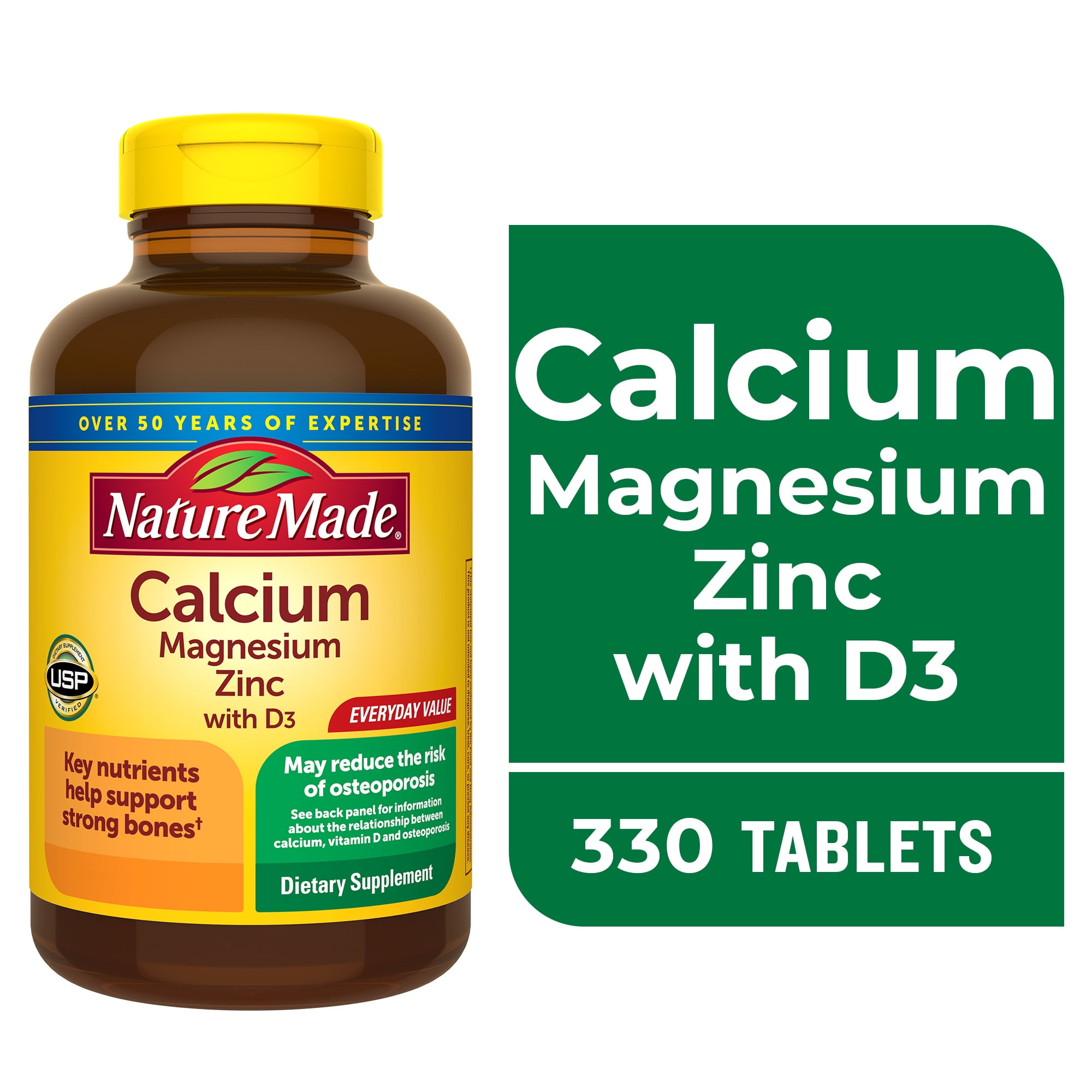 Nature Made Calcium Magnesium Zinc Vitamin D3 Tablets Dietary Supplement 330 Count