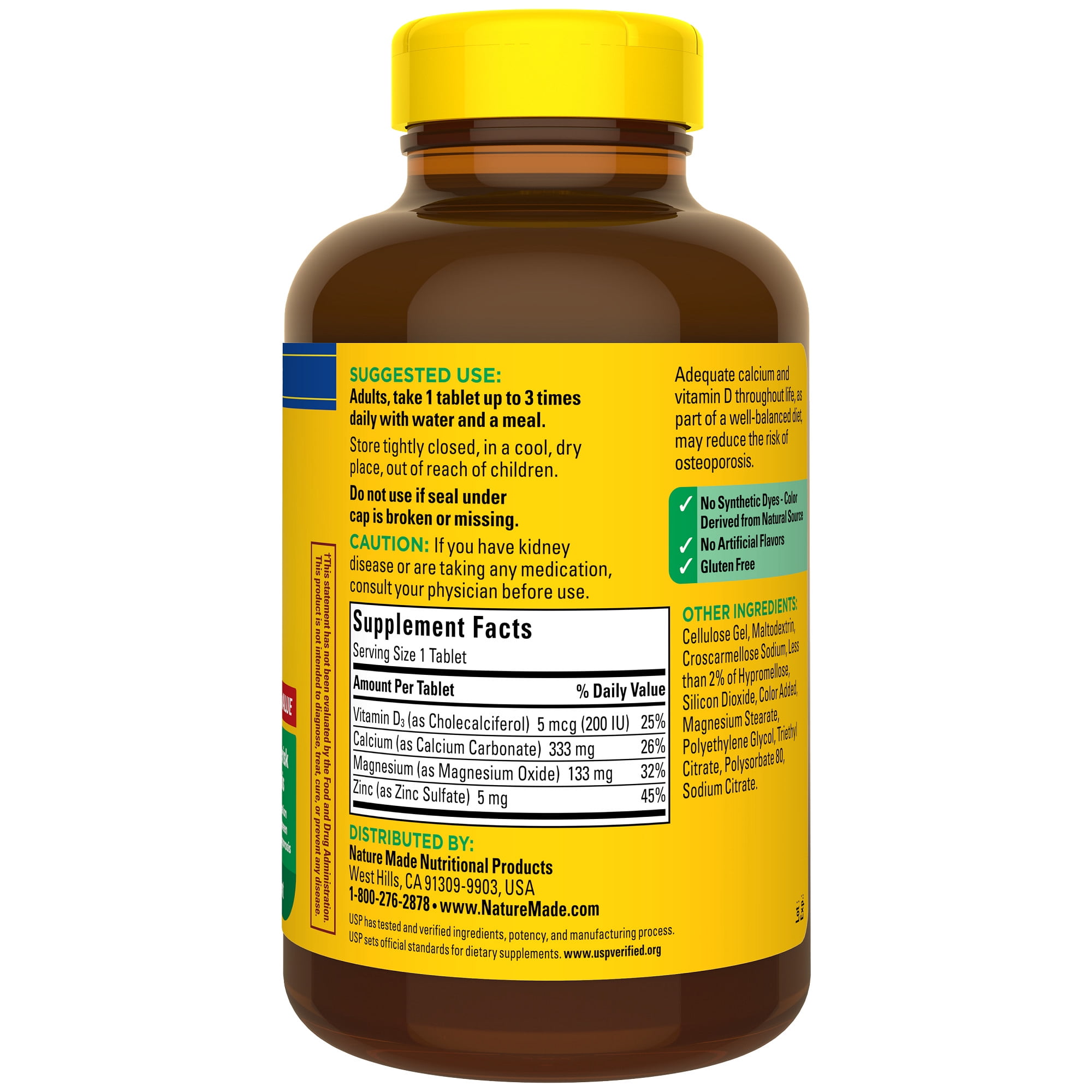 Nature Made Calcium Magnesium Zinc Vitamin D3 Tablets Dietary Supplement 330 Count