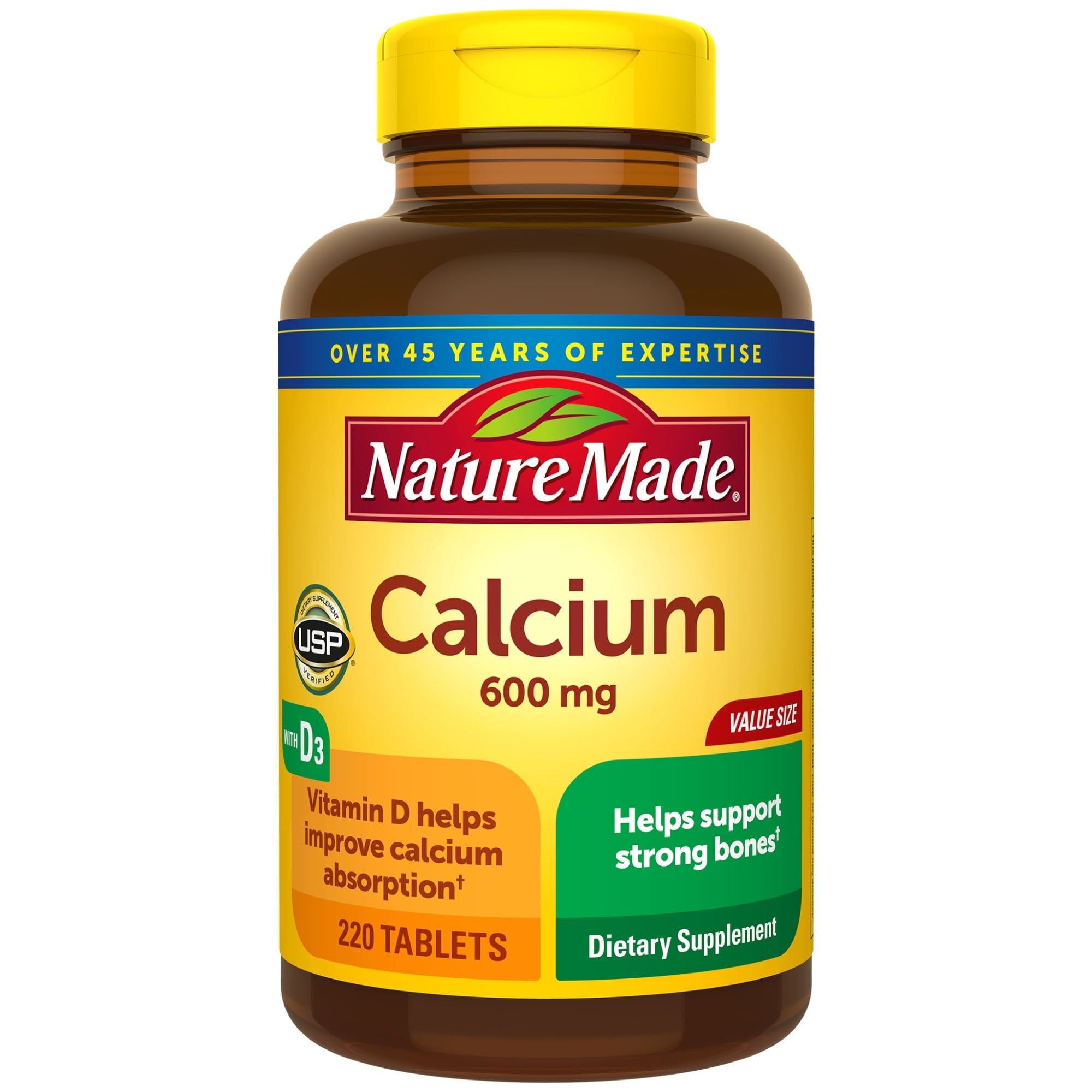 Nature Made Calcium 600mg with Vitamin D3 Tablets Dietary Supplement 220 Count for Strong Bones