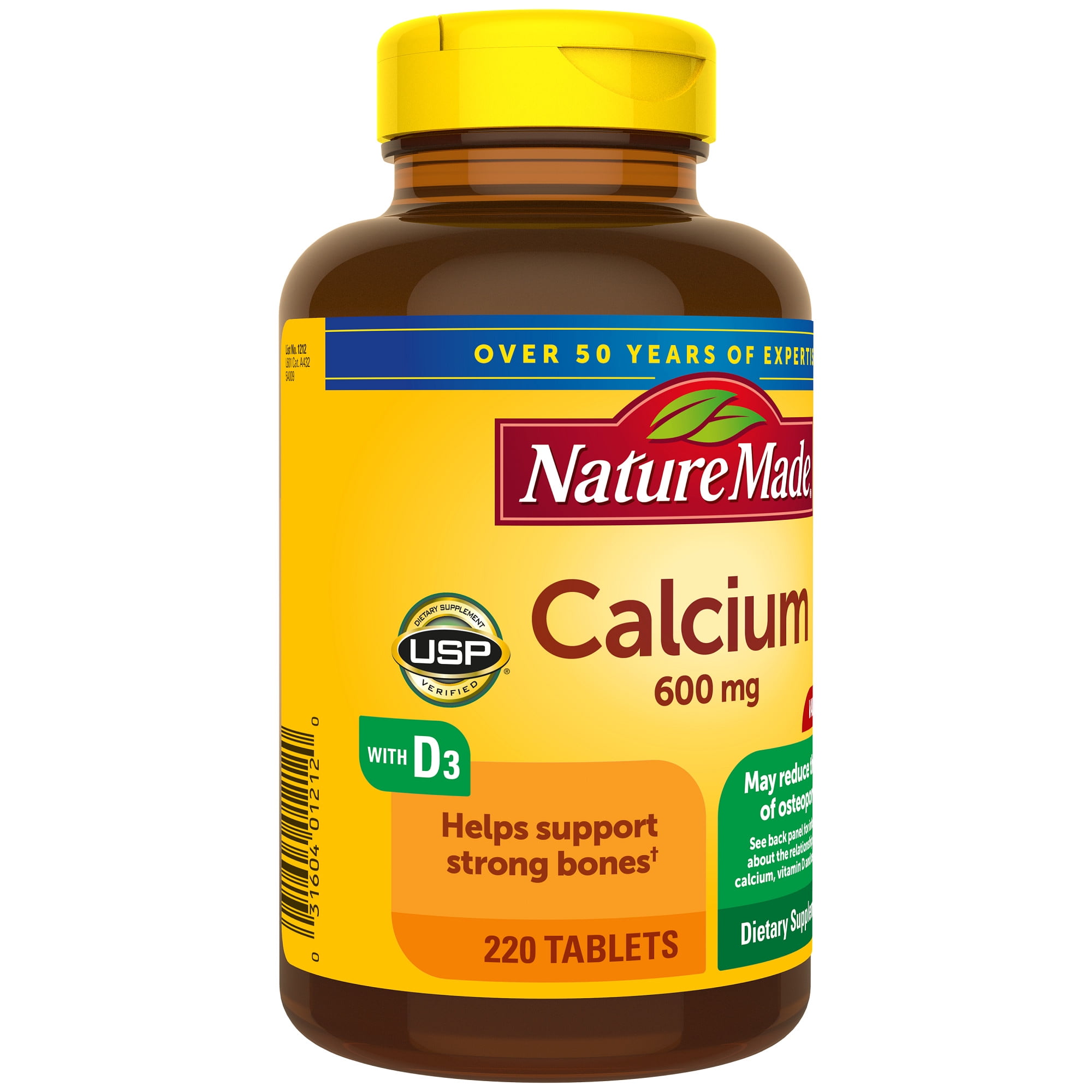 Nature Made Calcium 600mg with Vitamin D3 Tablets Dietary Supplement 220 Count for Strong Bones