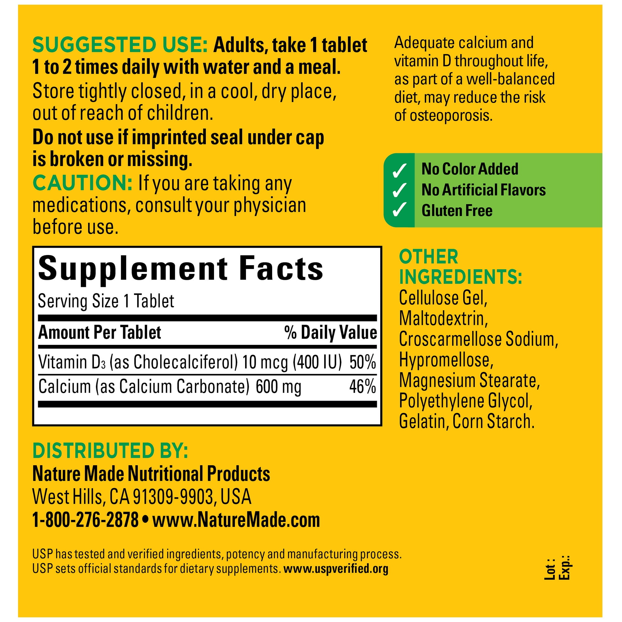 Nature Made Calcium 600mg with Vitamin D3 Tablets Dietary Supplement 220 Count for Strong Bones