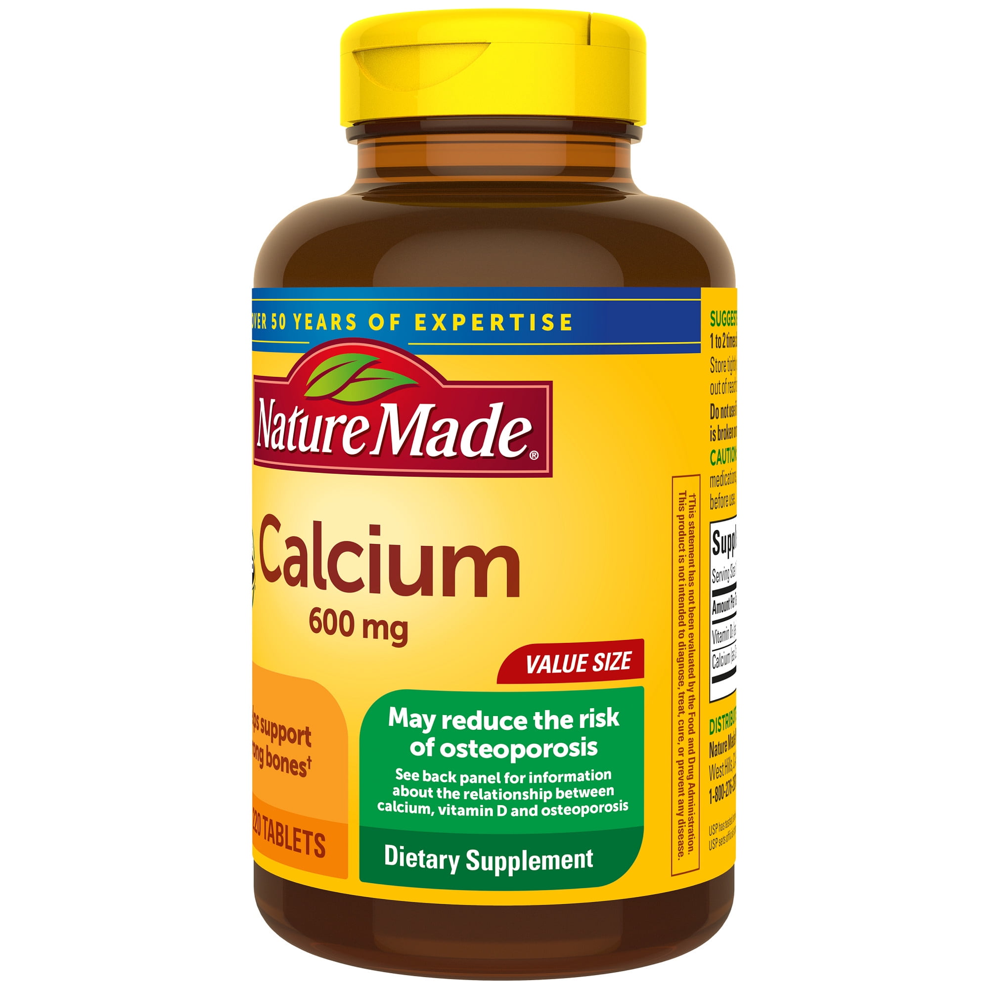 Nature Made Calcium 600mg with Vitamin D3 Tablets Dietary Supplement 220 Count for Strong Bones