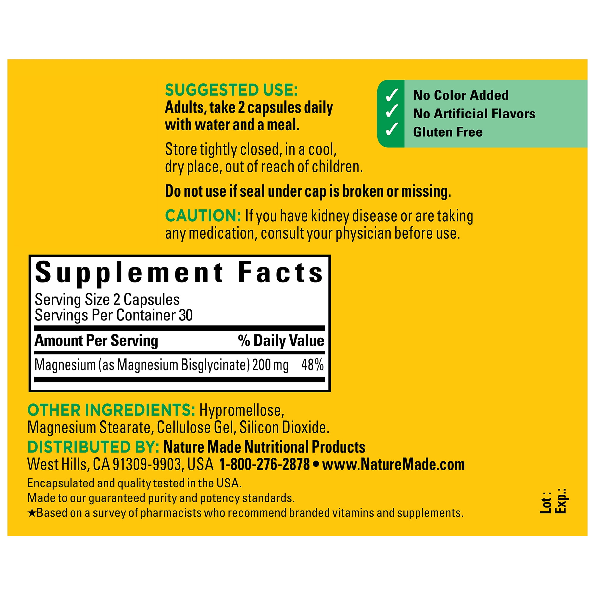 Nature Made Magnesium Glycinate 200mg Capsules Dietary Supplement 60 Count