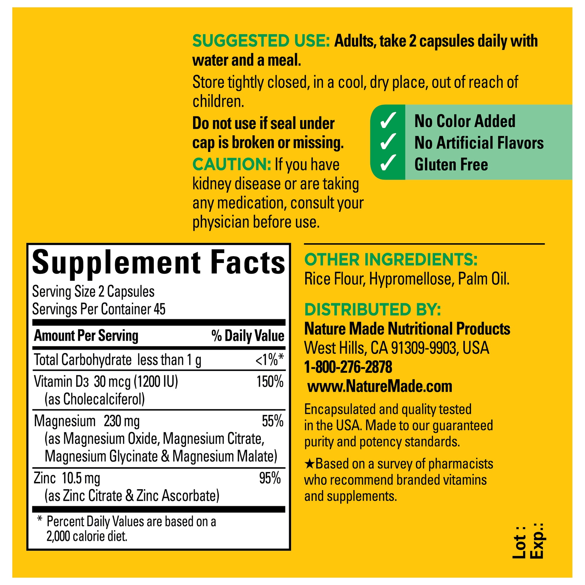 Nature Made Magnesium Complex with Vitamin D and Zinc Capsules 90 Ct