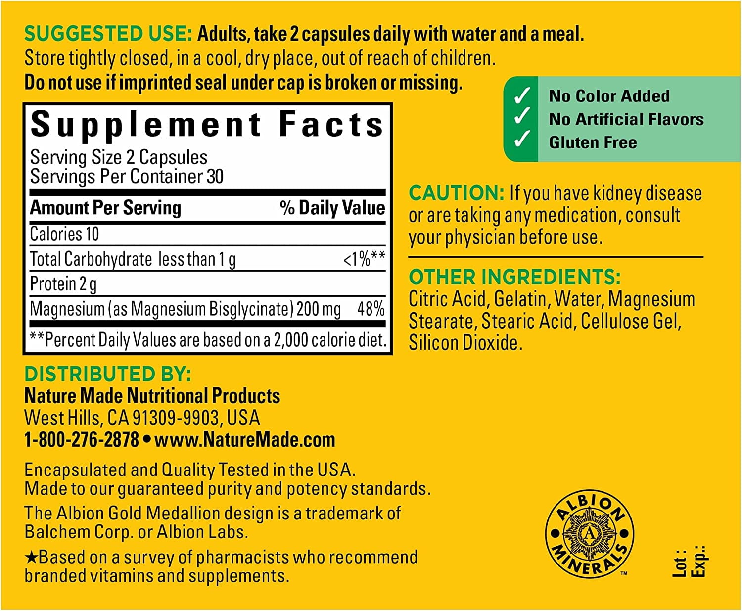 Nature Made 200mg Magnesium Glycinate Capsules Dietary Supplement 60 Count