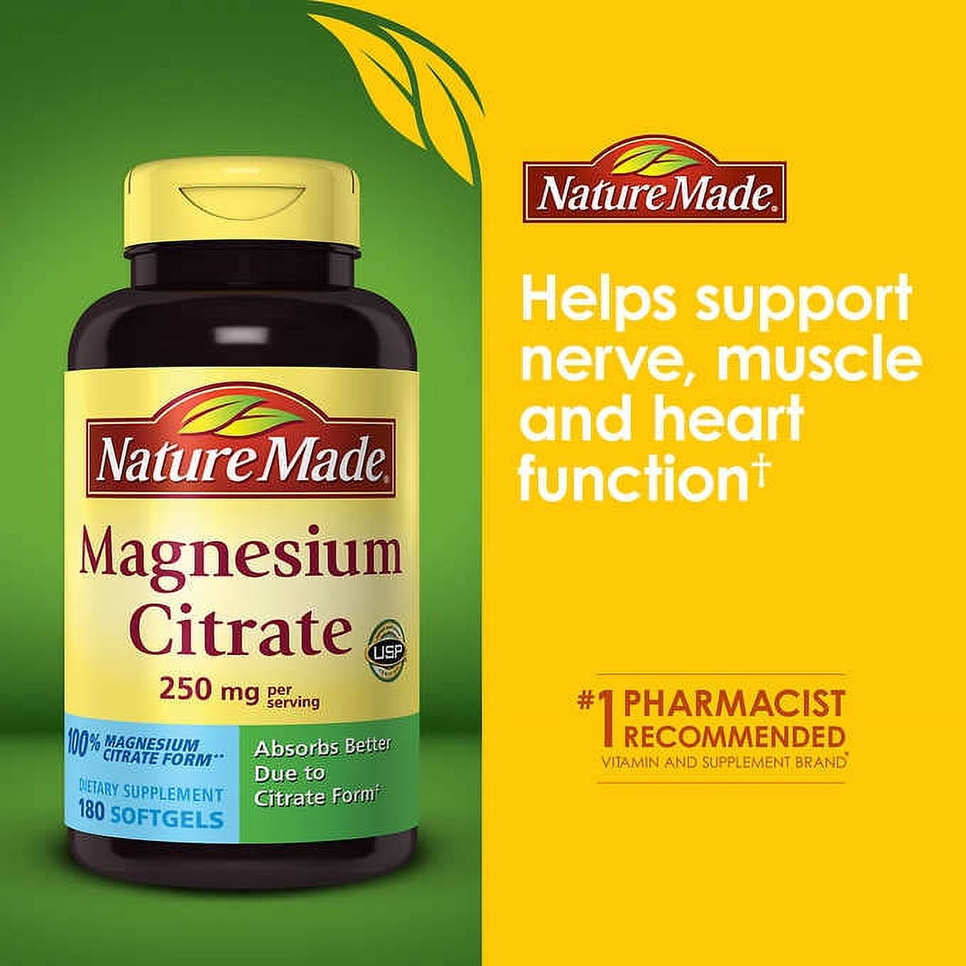 Nature Made Magnesium Citrate 250mg 180 Count for Better Health and Wellness