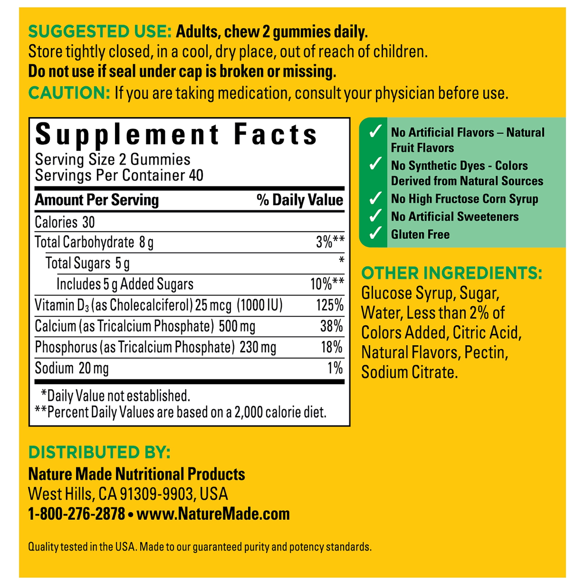 Nature Made Calcium 500mg Gummies Bone Support Supplement 80 Count