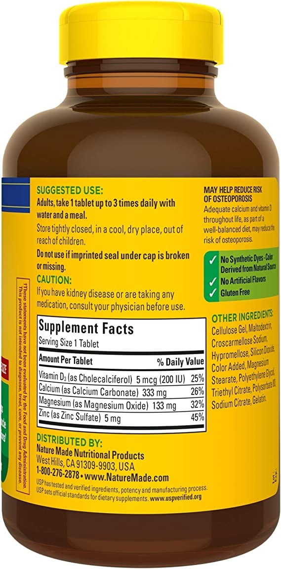 Nature Made Calcium Magnesium Zinc Vitamin D3 Bone Support 300 Tablets