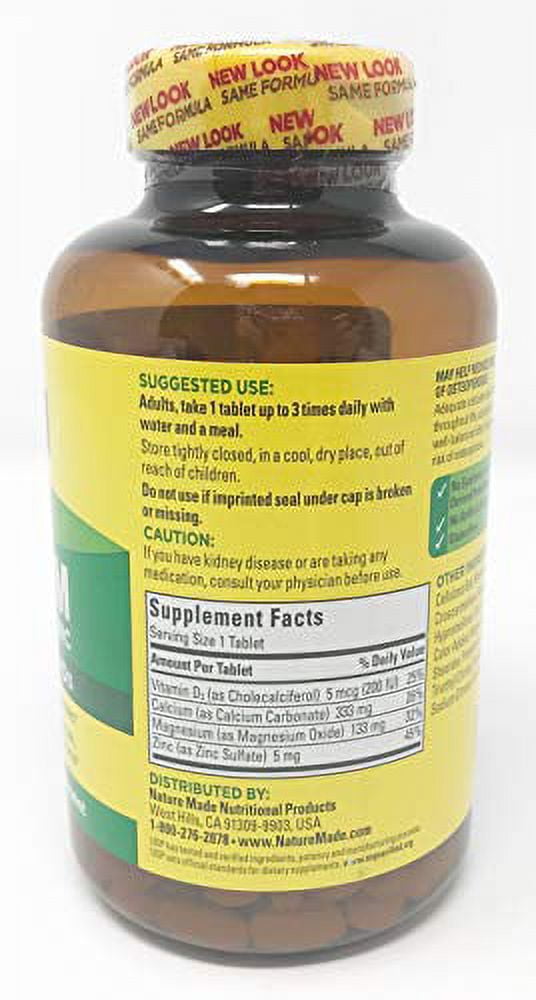 Nature Made Calcium Magnesium Zinc Vitamin D Supplement 300 Count Pack of 2 for Optimal Bone Health