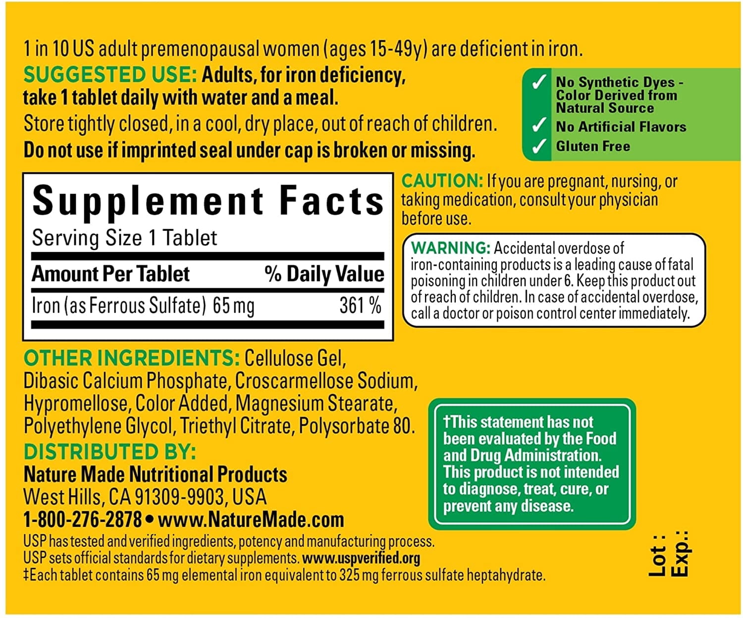 Nature Made Iron 65 mg Tablets 180 ea - Essential Iron Supplement for Better Health