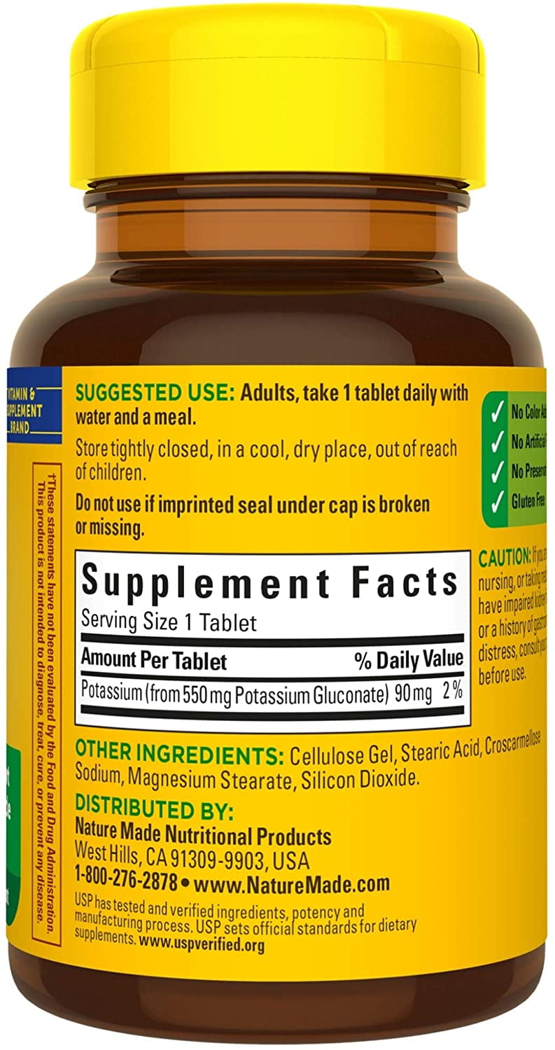 Nature Made Potassium Gluconate 550mg Tablets 100 ea Pack of 2