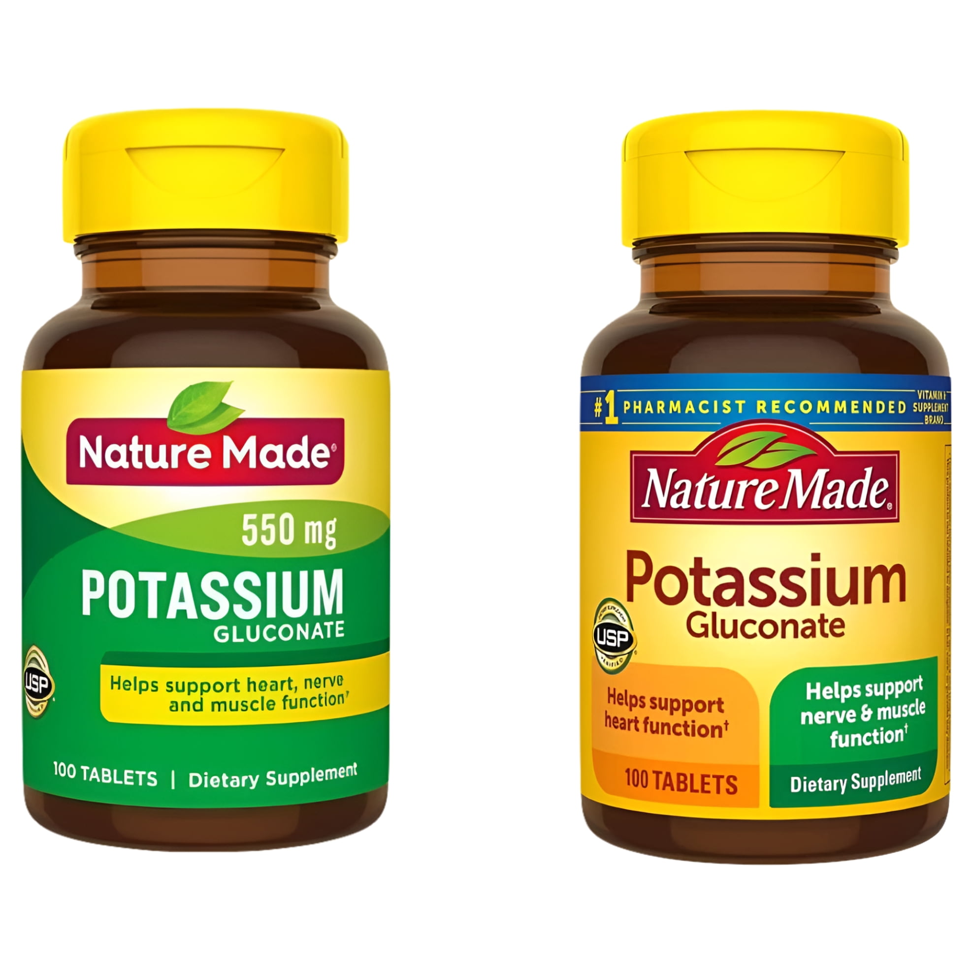 Nature Made Potassium Gluconate 550mg Tablets 100 ea Pack of 2