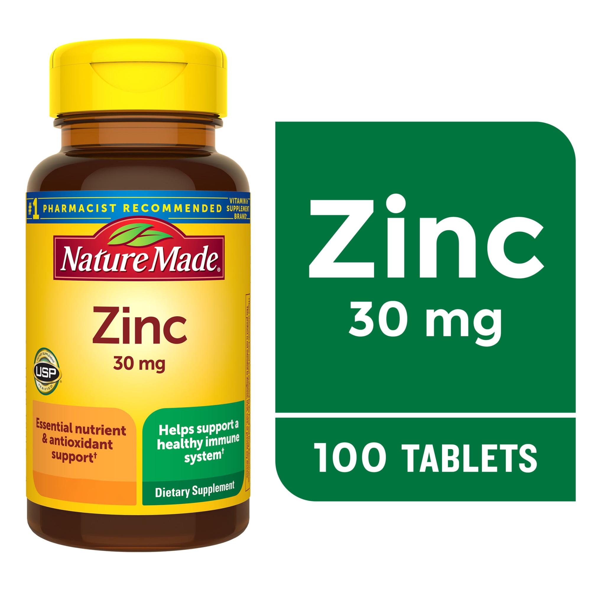 Nature Made Zinc 30 mg Tablets 2 Pack Immune Support Dietary Supplement 100 Count